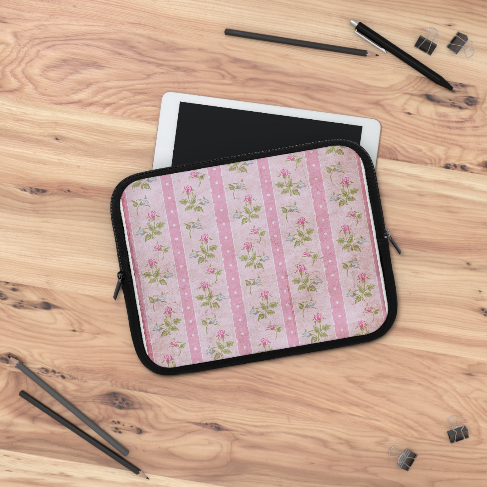 Floral Laptop Sleeve - Vintage Rose Design, Computer Carry Case, Laptop Bag, Floral Tech Accessory, Unique Gift for Her