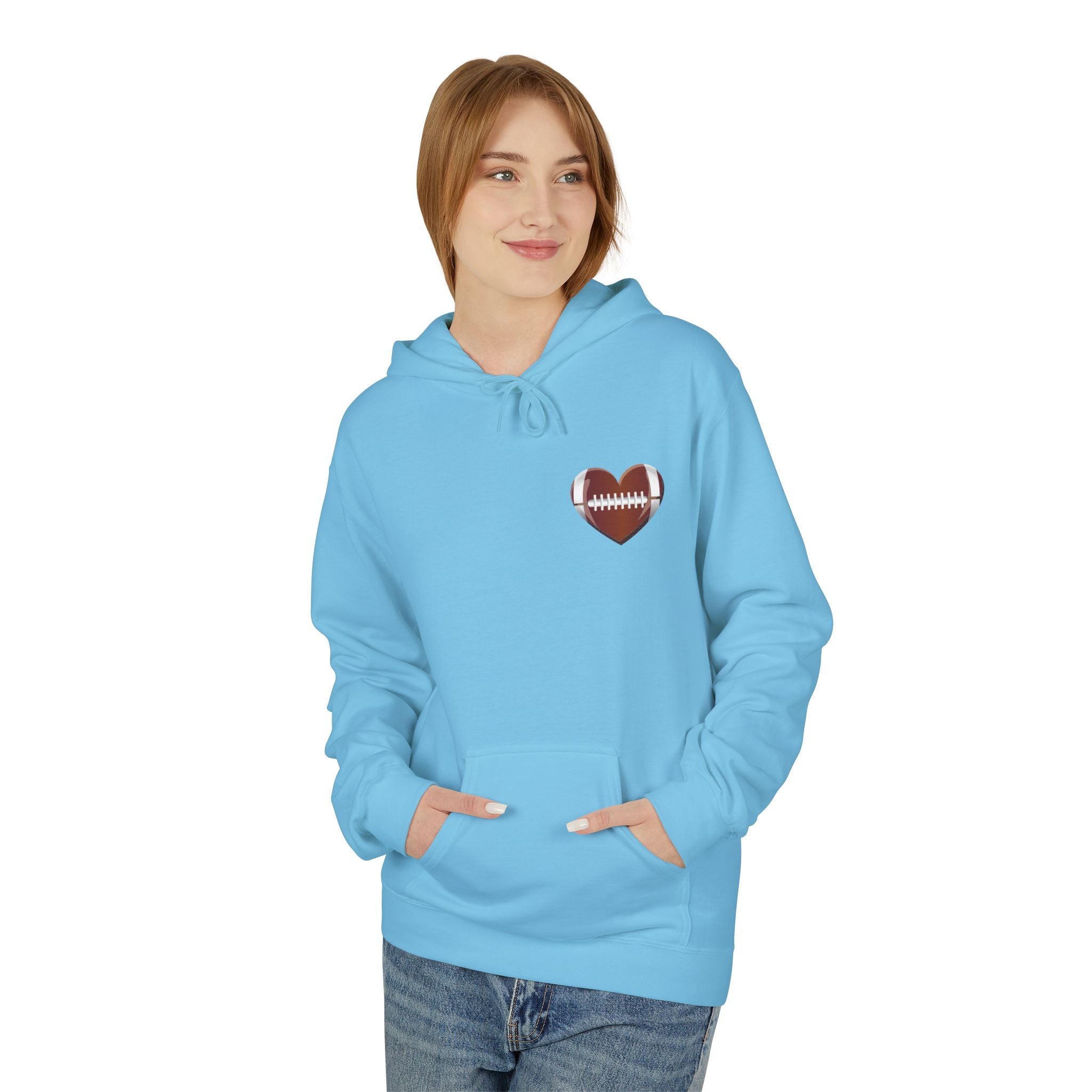 Football Heart Hoodie - Midweight Fleece Sweatshirt for Sports Fans, Gift for Holidays, Game Day Apparel, Cozy and Casual