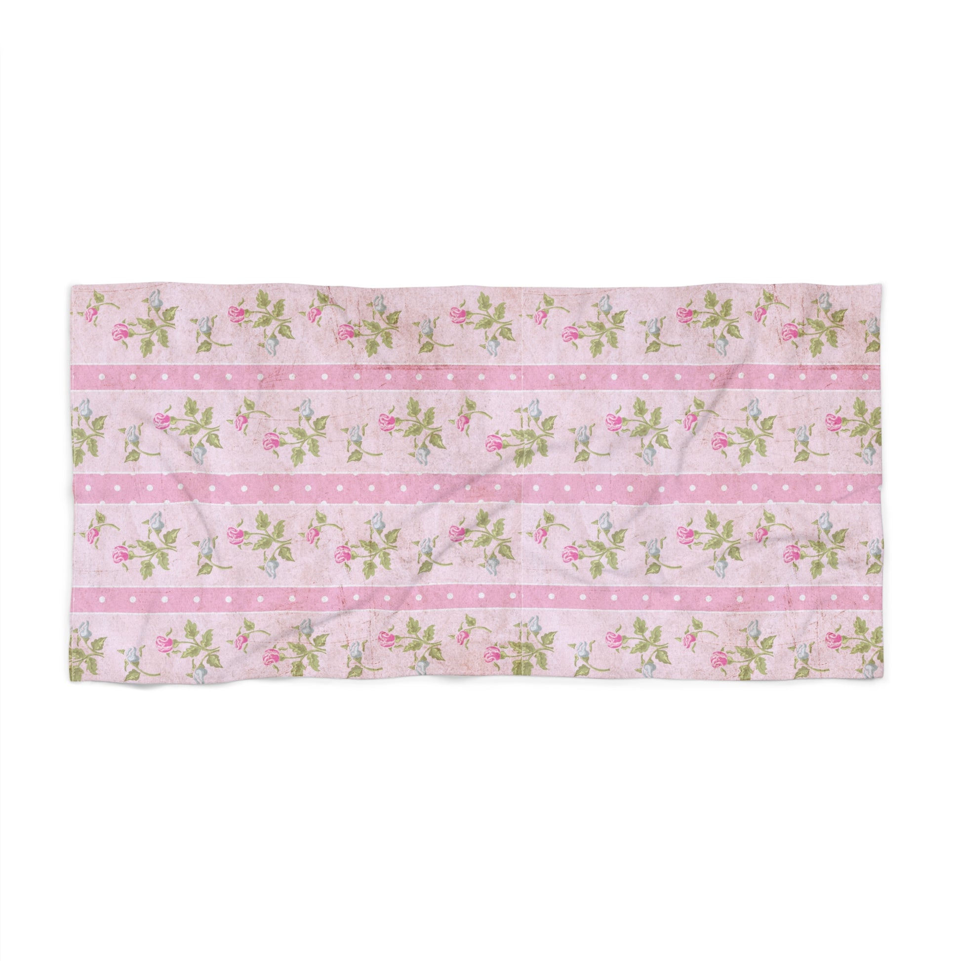 Set of three floral ribbons with pink polka dot patterns on a white background