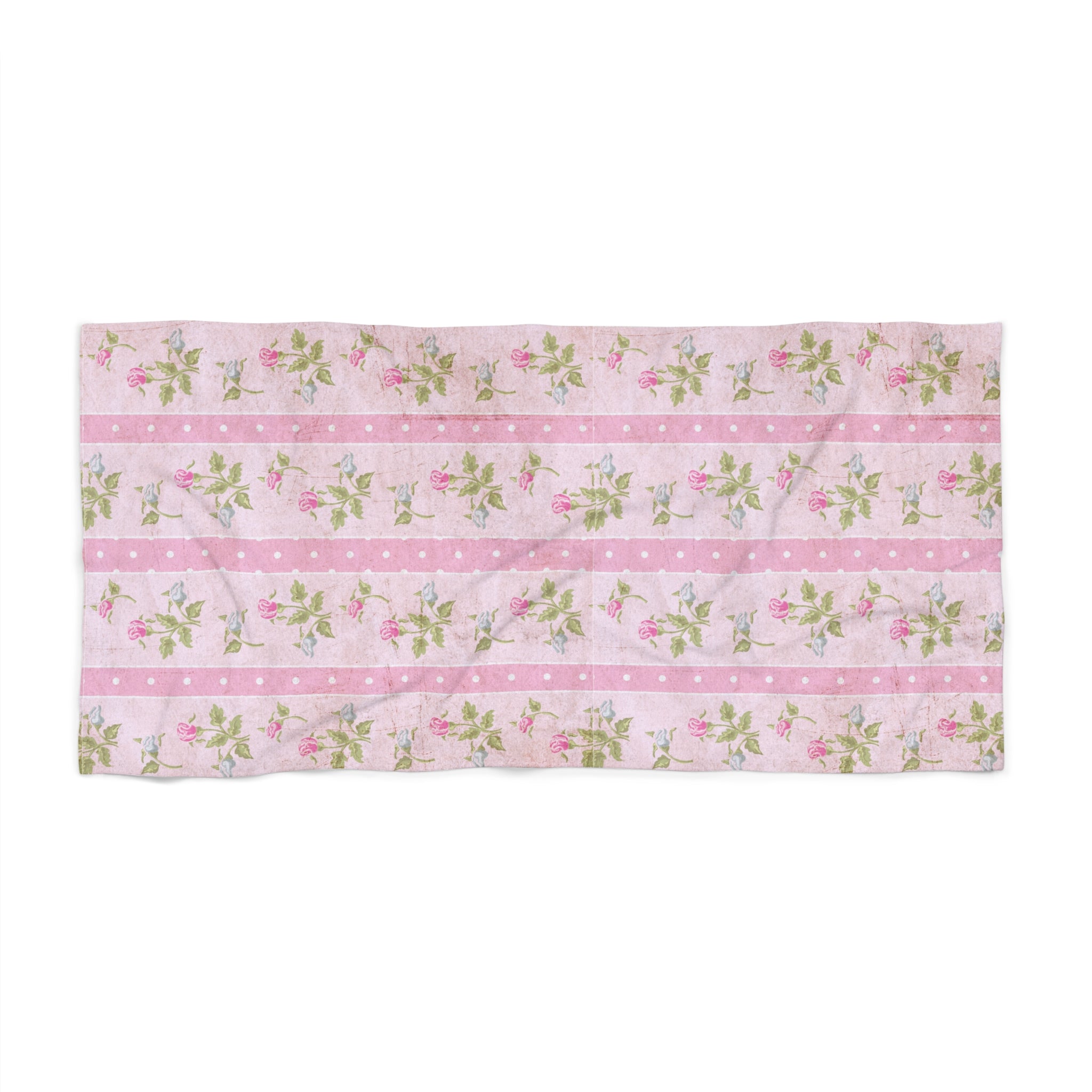 Set of three floral ribbons with pink polka dot patterns on a white background