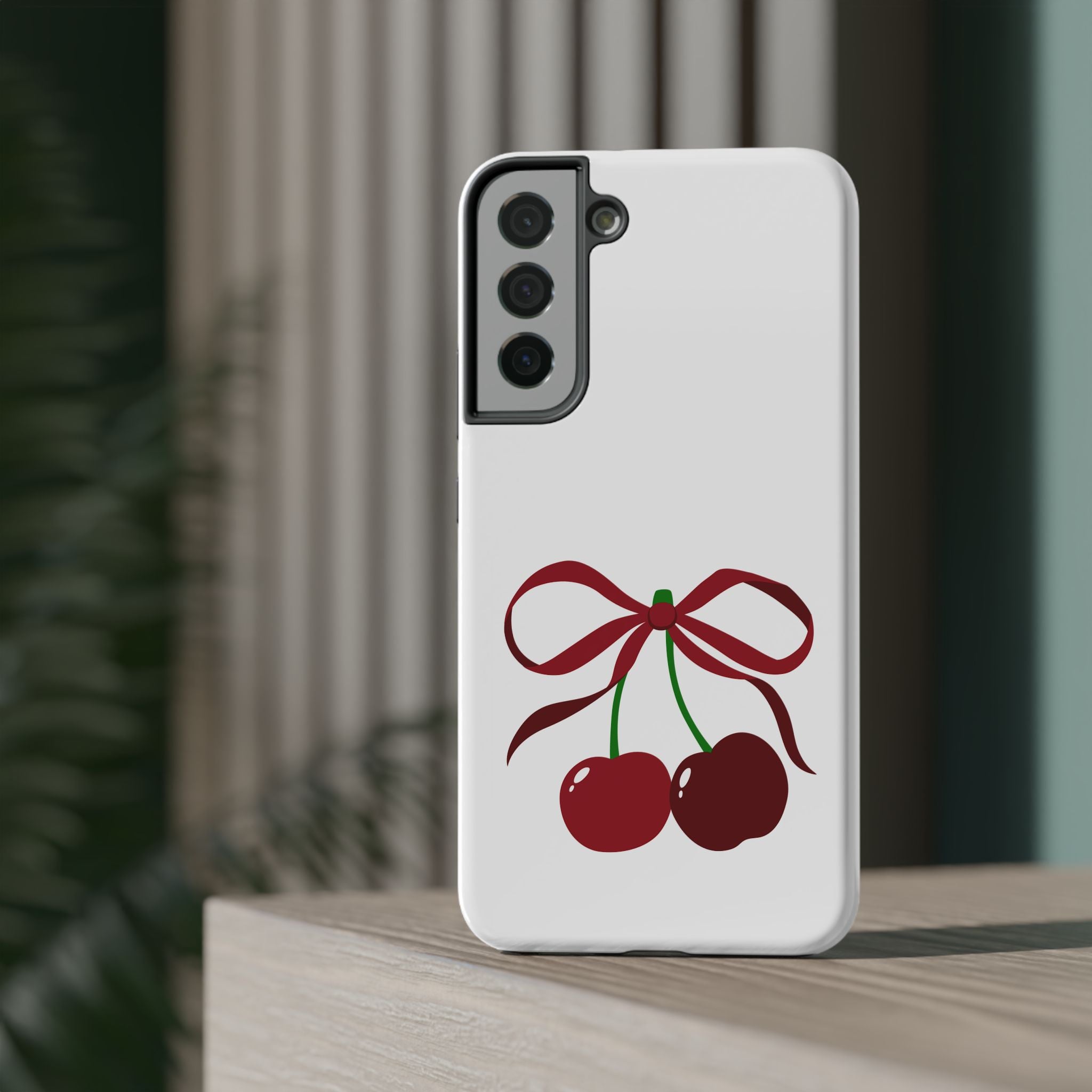 Customizable: Cherry Bow Impact-Resistant Case for Smartphones | Cute Phone Cover | Gift for Her | Cherry Lover's Accessory | Durable Phone Case