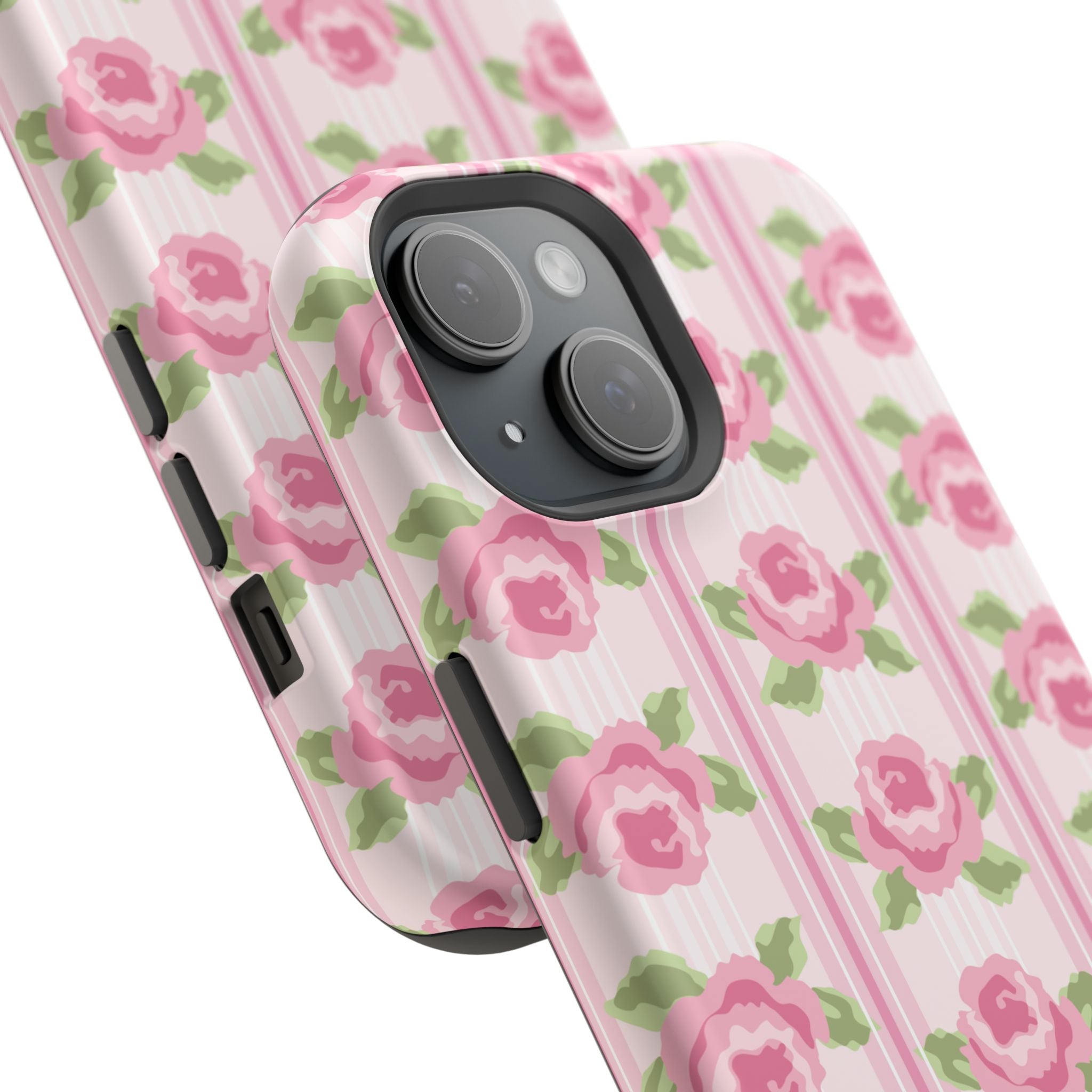 Customizable: Floral Impact-Resistant Phone Case, Pink Rose Pattern