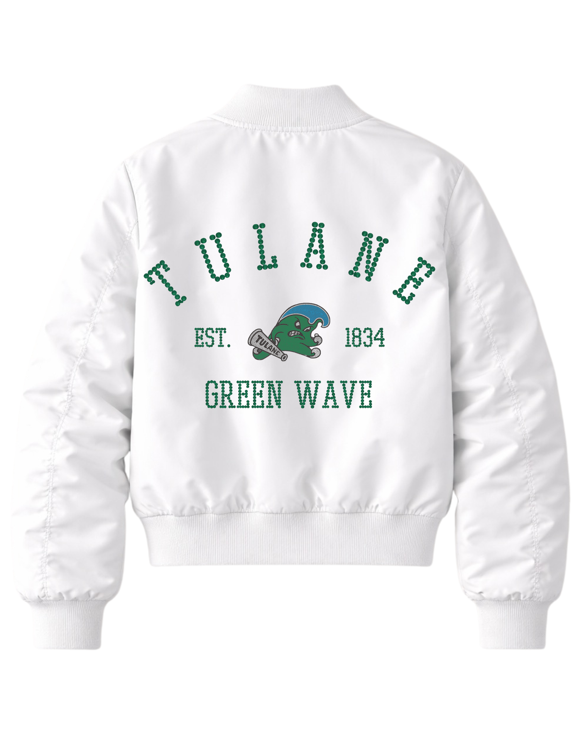 Tulane Vintage Green Wave EST 1834 White Bomber Jacket