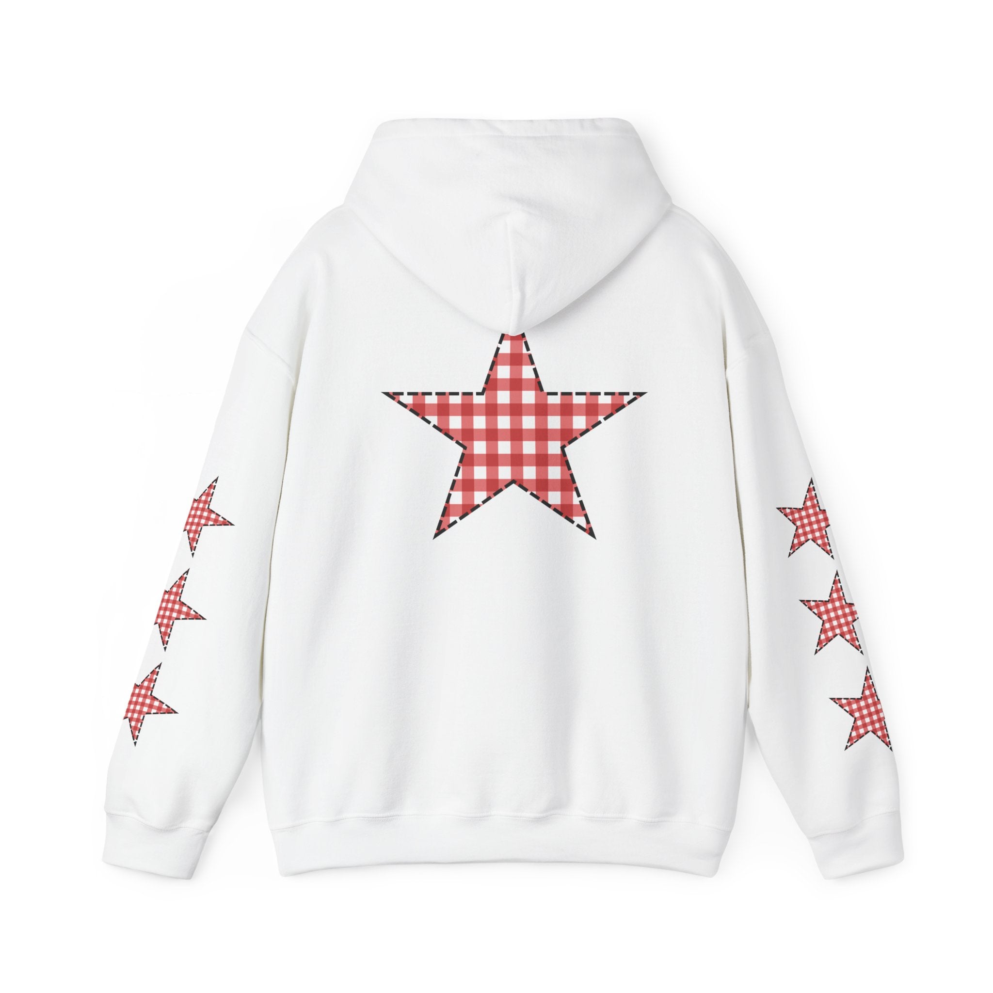 Red Gingham Star Hoodie, Cozy Winter Sweatshirt, Casual Unisex Outerwear, Perfect Gift for Birthdays, Holidays, and Trendy Outfits