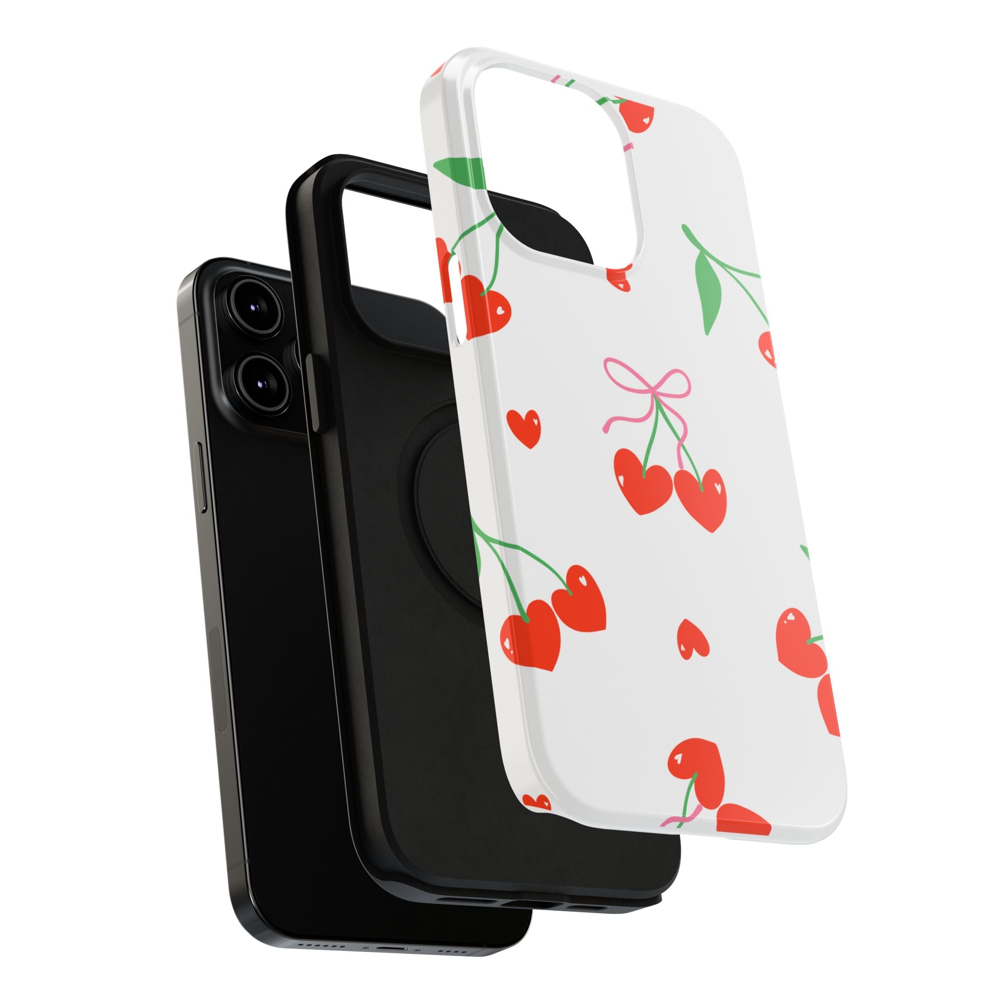 Customizable: Cherry Heart Impact-Resistant Phone Case