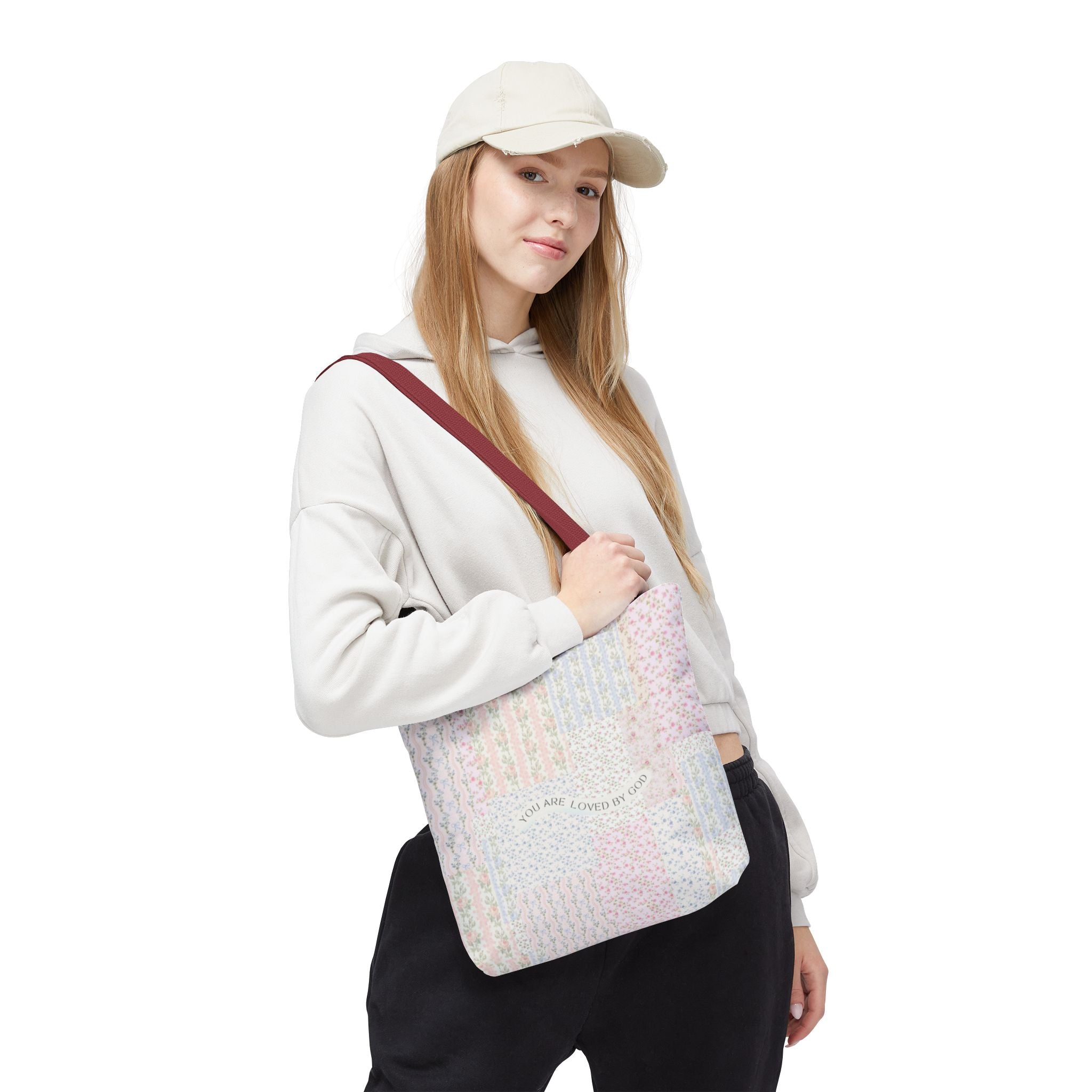 Spiritual Tote Bag with Floral Design, Inspirational Gift for Women, Church Bag, Eco-Friendly Shoulder Tote, Everyday Use