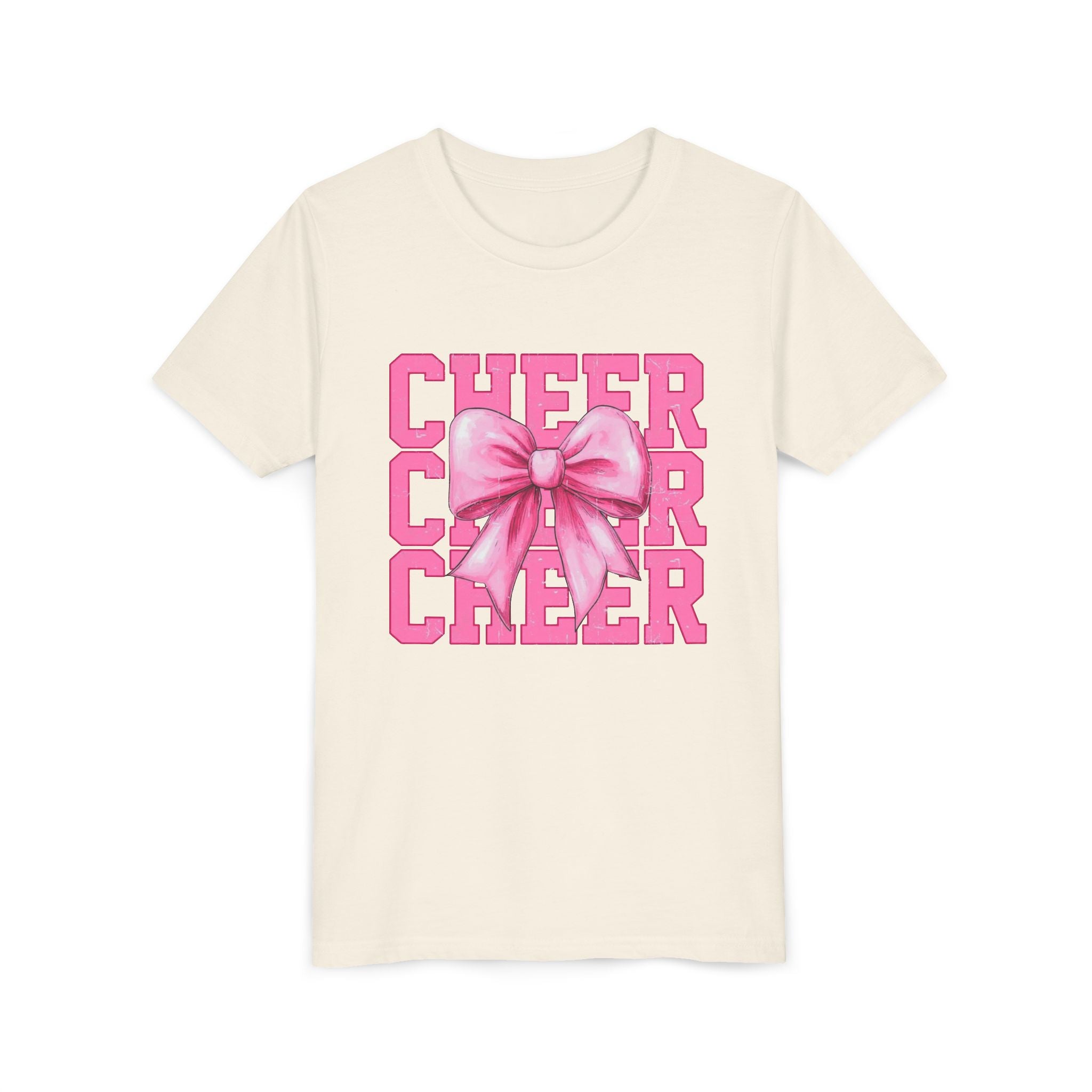 Cheerful Youth Tee with Pink Bow, Perfect for Cheerleading, Birthdays, Parties, Sports Events, and Everyday Wear