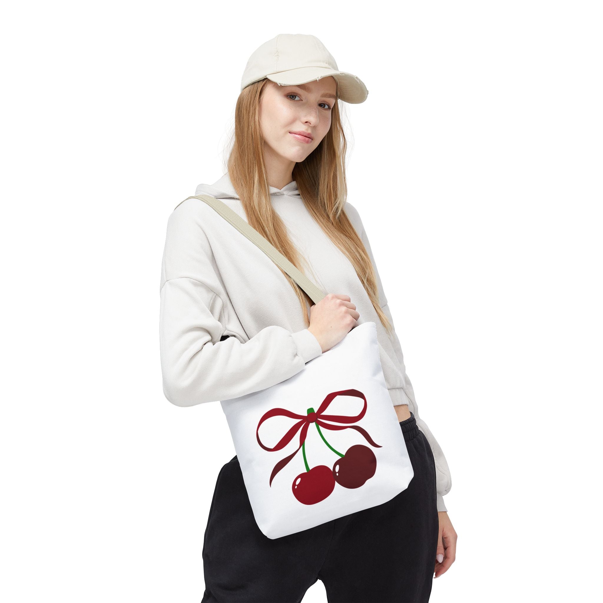 Customizable: Cherry Bow Tote Bag, Cute Carry-All for Everyday, Gift for Her, Eco-Friendly Shopping Bag, Perfect for Summer Outings