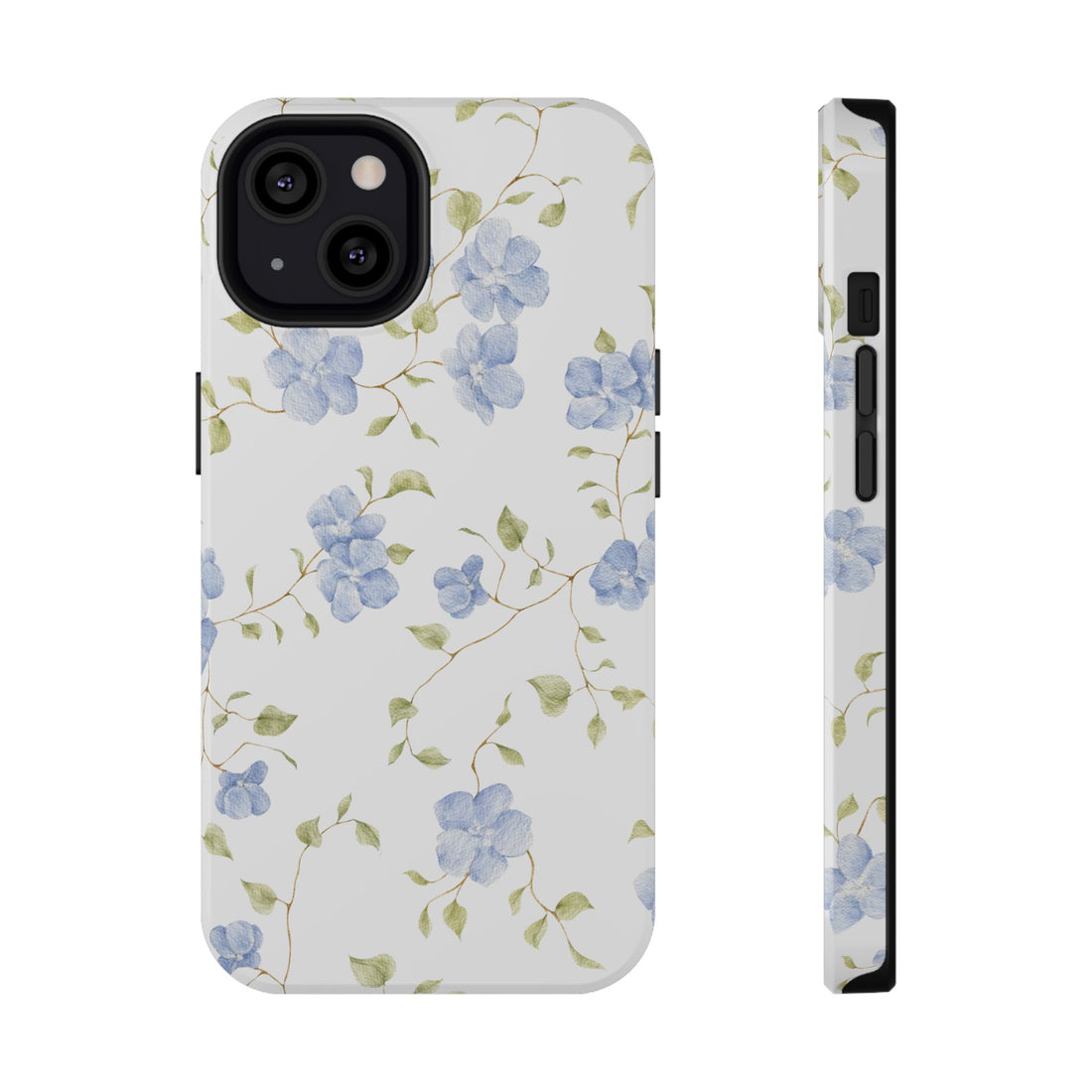 Phone case with blue floral pattern on a white background