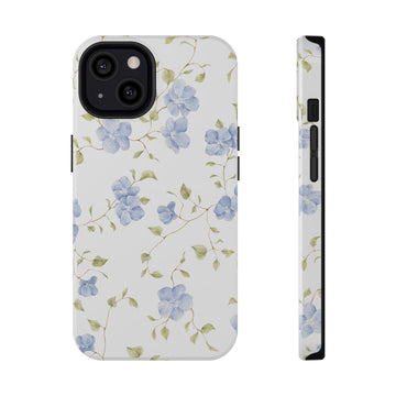 Phone case with blue floral pattern on a white background