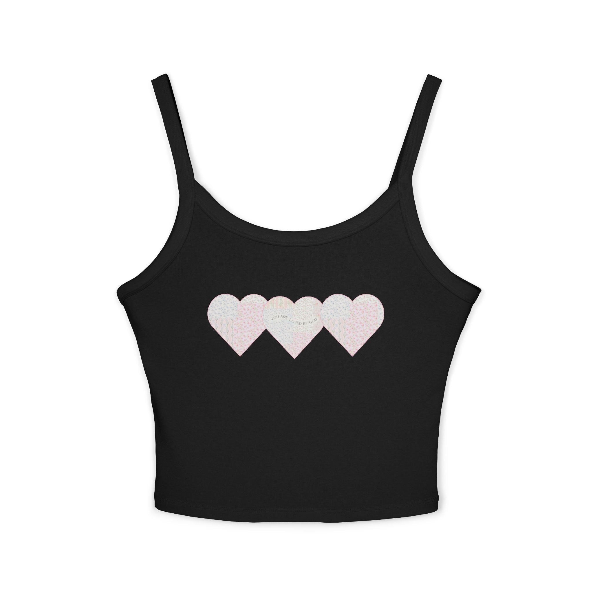 You are Loved by God Patchwork Hearts Spaghetti Strap Tank Top
