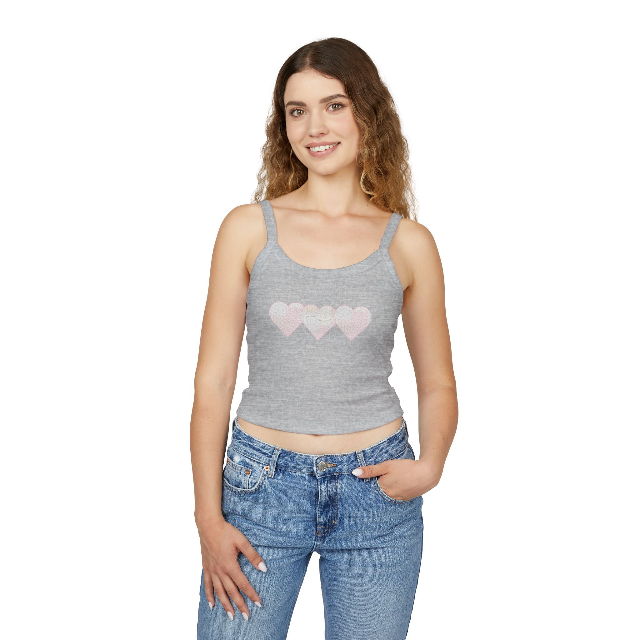 You are Loved by God Patchwork Hearts Spaghetti Strap Tank Top