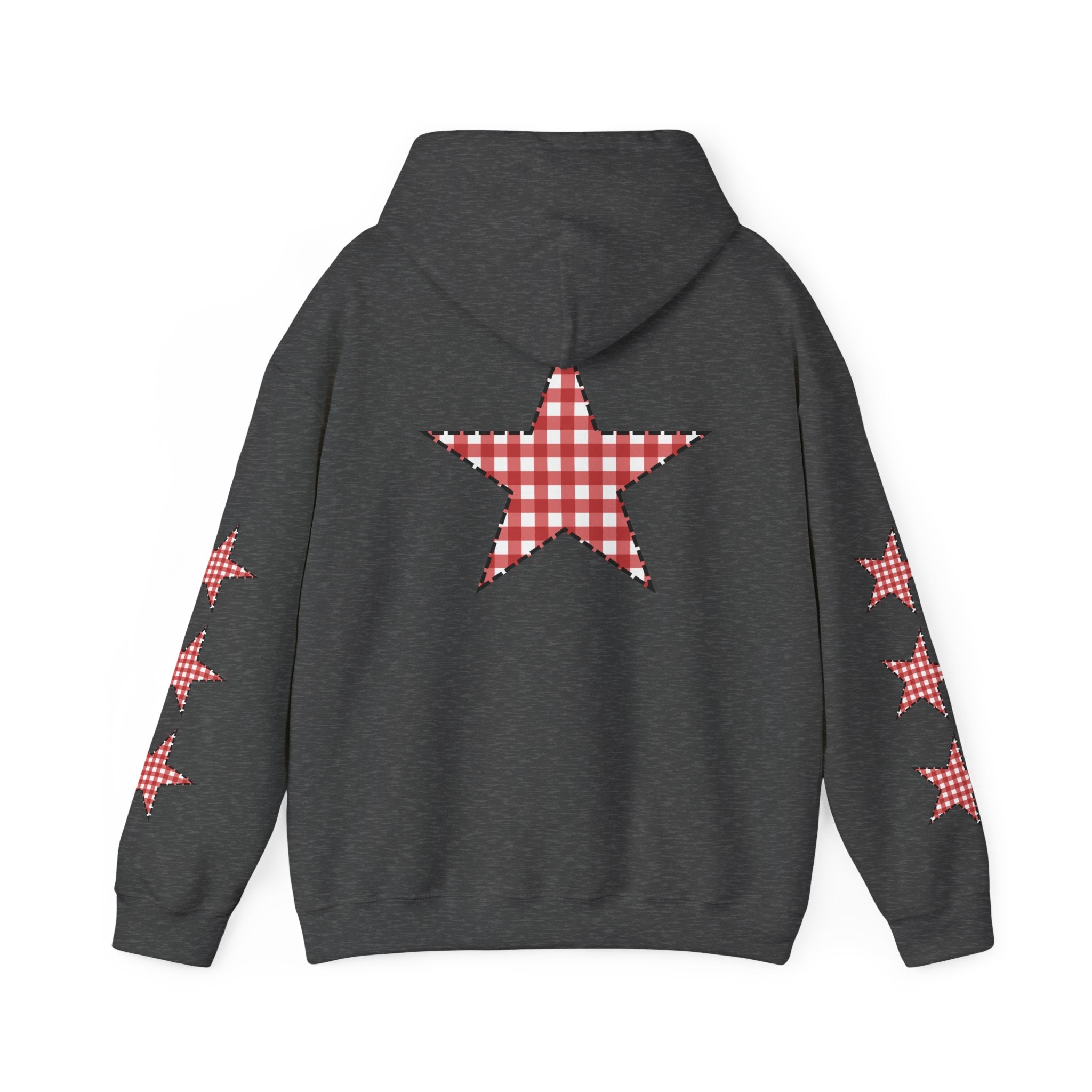Red Gingham Star Hoodie, Cozy Winter Sweatshirt, Casual Unisex Outerwear, Perfect Gift for Birthdays, Holidays, and Trendy Outfits