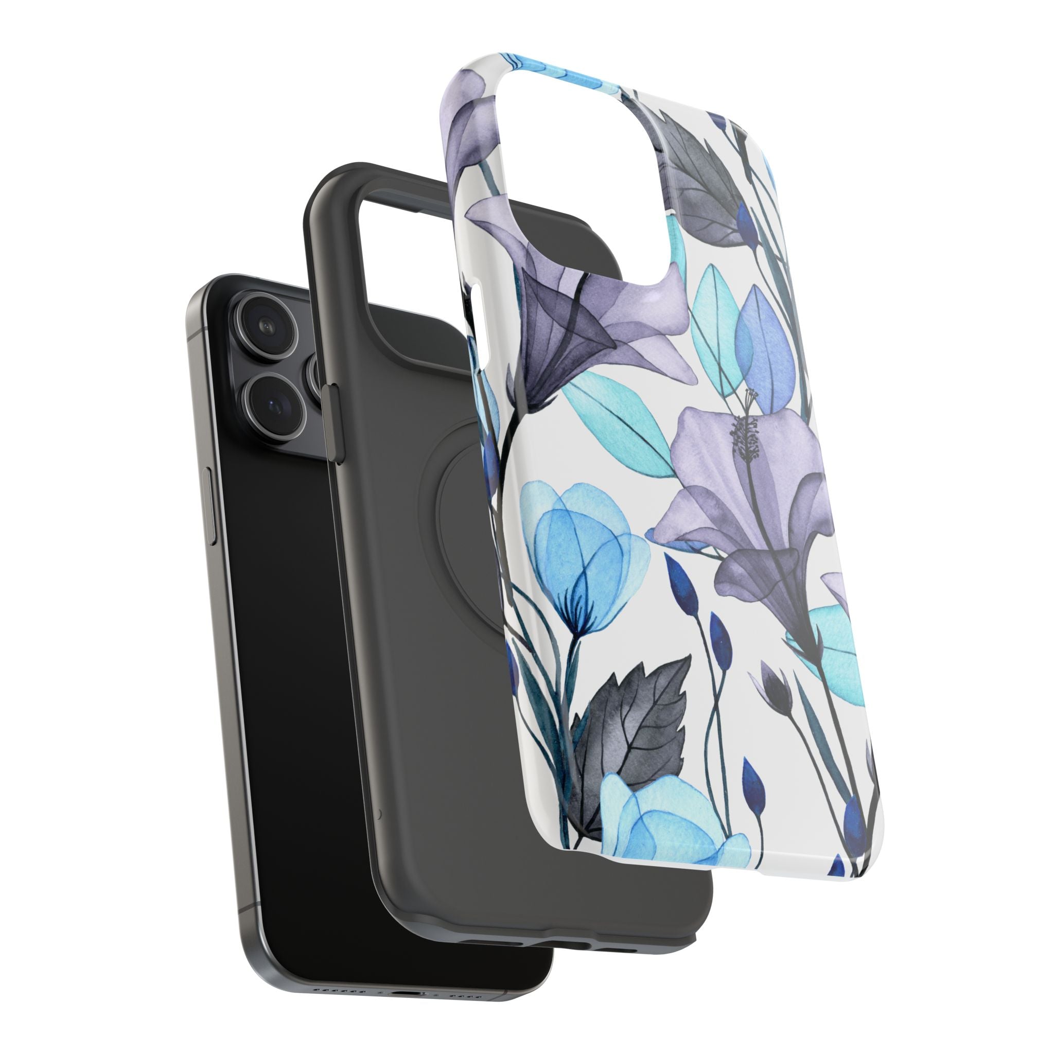 Customizable: Blue and Purple Floral Impact-Resistant Phone Case
