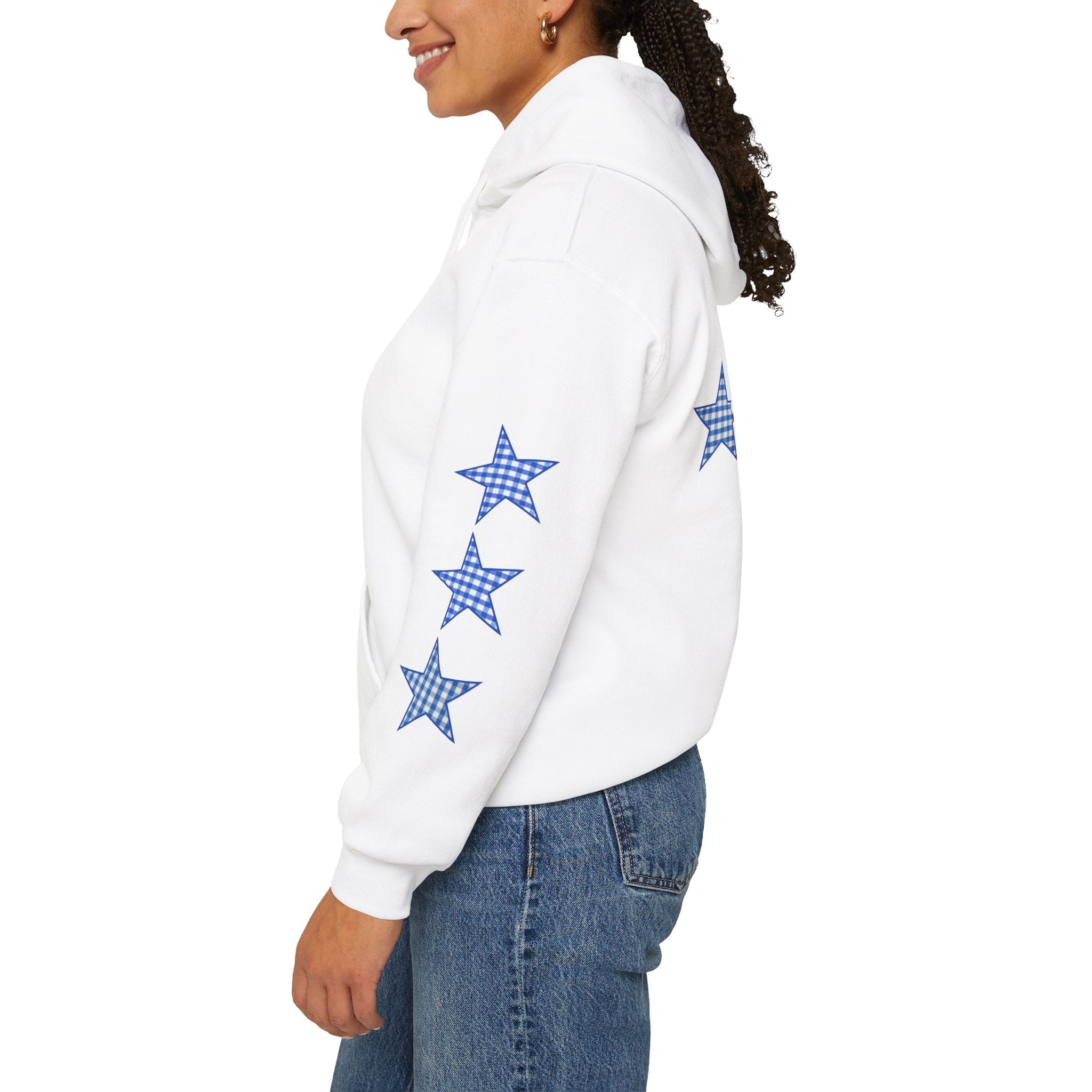 Customizable Tri-Star Blue Gingham Hoodie