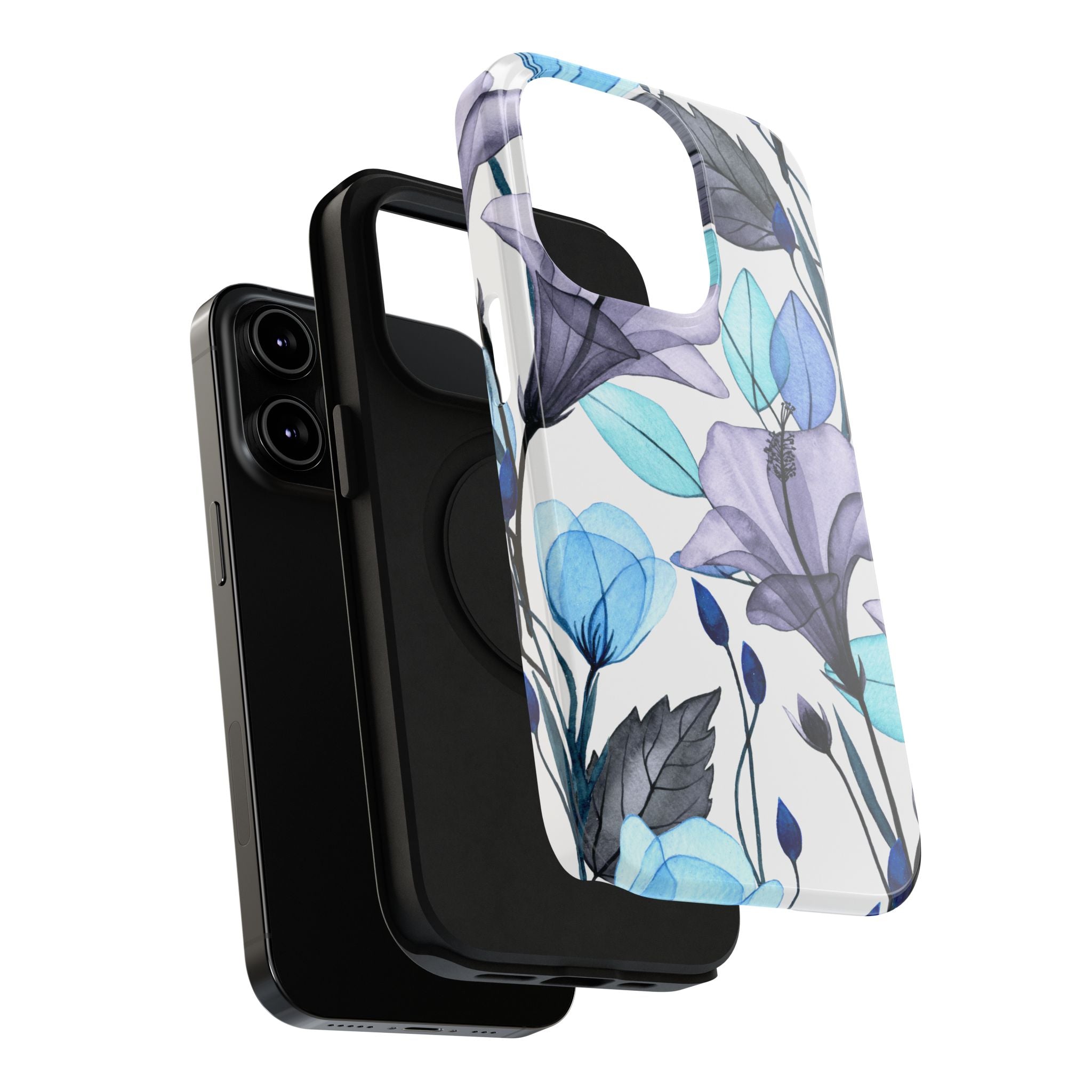 Customizable: Blue and Purple Floral Impact-Resistant Phone Case