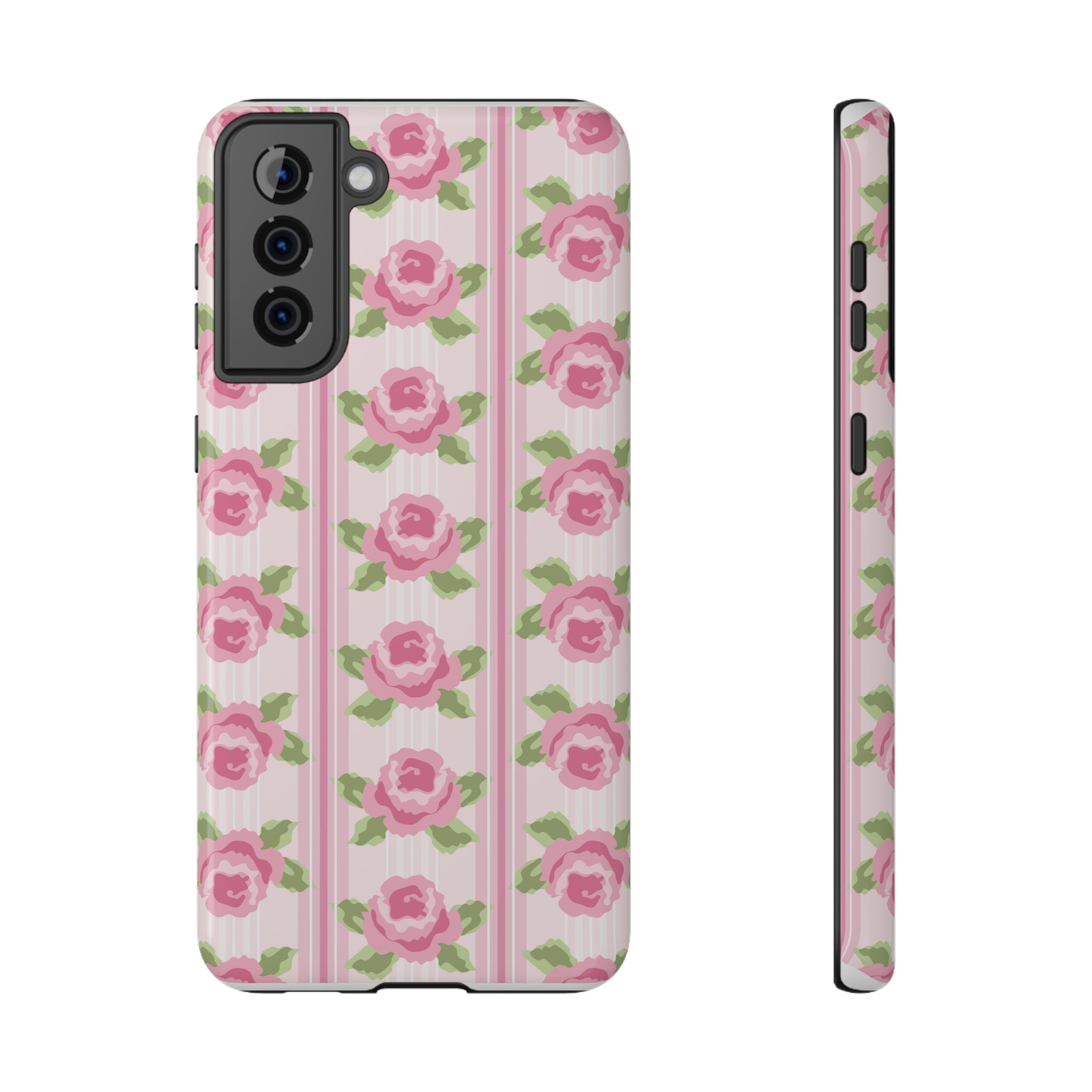 Customizable: Floral Impact-Resistant Phone Case, Pink Rose Pattern