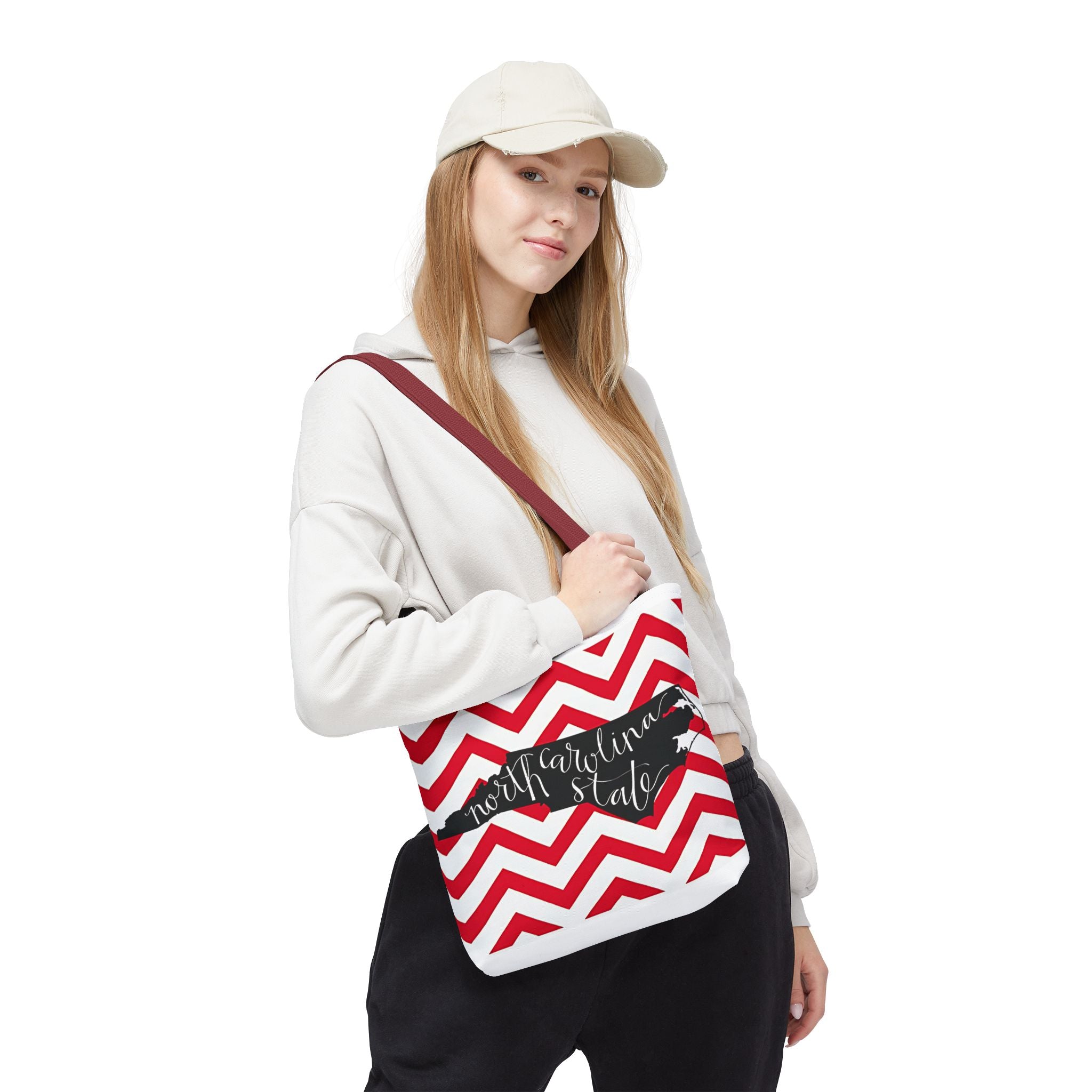North Carolina Tote Bag, Stylish Chevron Pattern, Beach Essentials, Reusable Grocery Bag, Gift for Travelers, Southern Charm