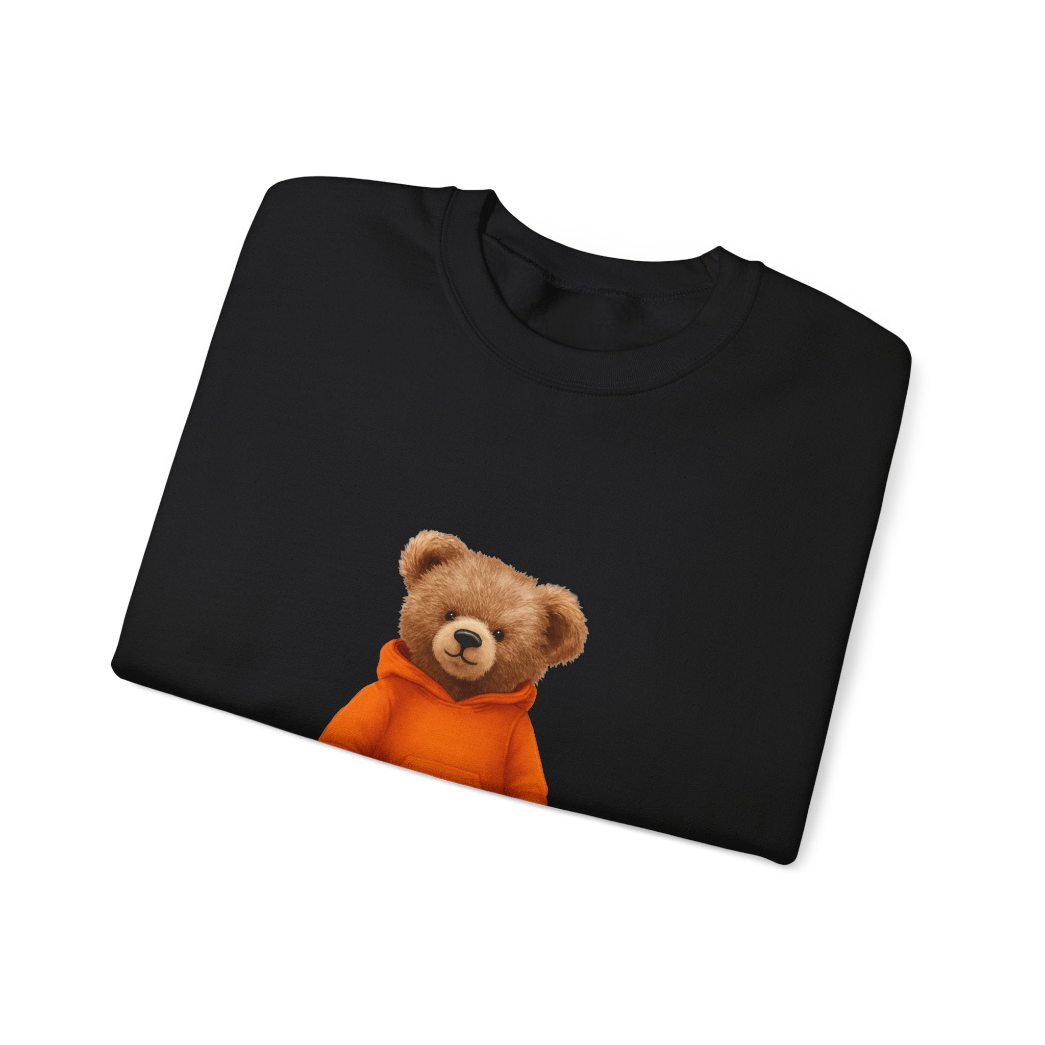 CUSTOMIZABLE Trendy Bear with Orange Hoodie Cozy Bear Crewneck Sweatshirt