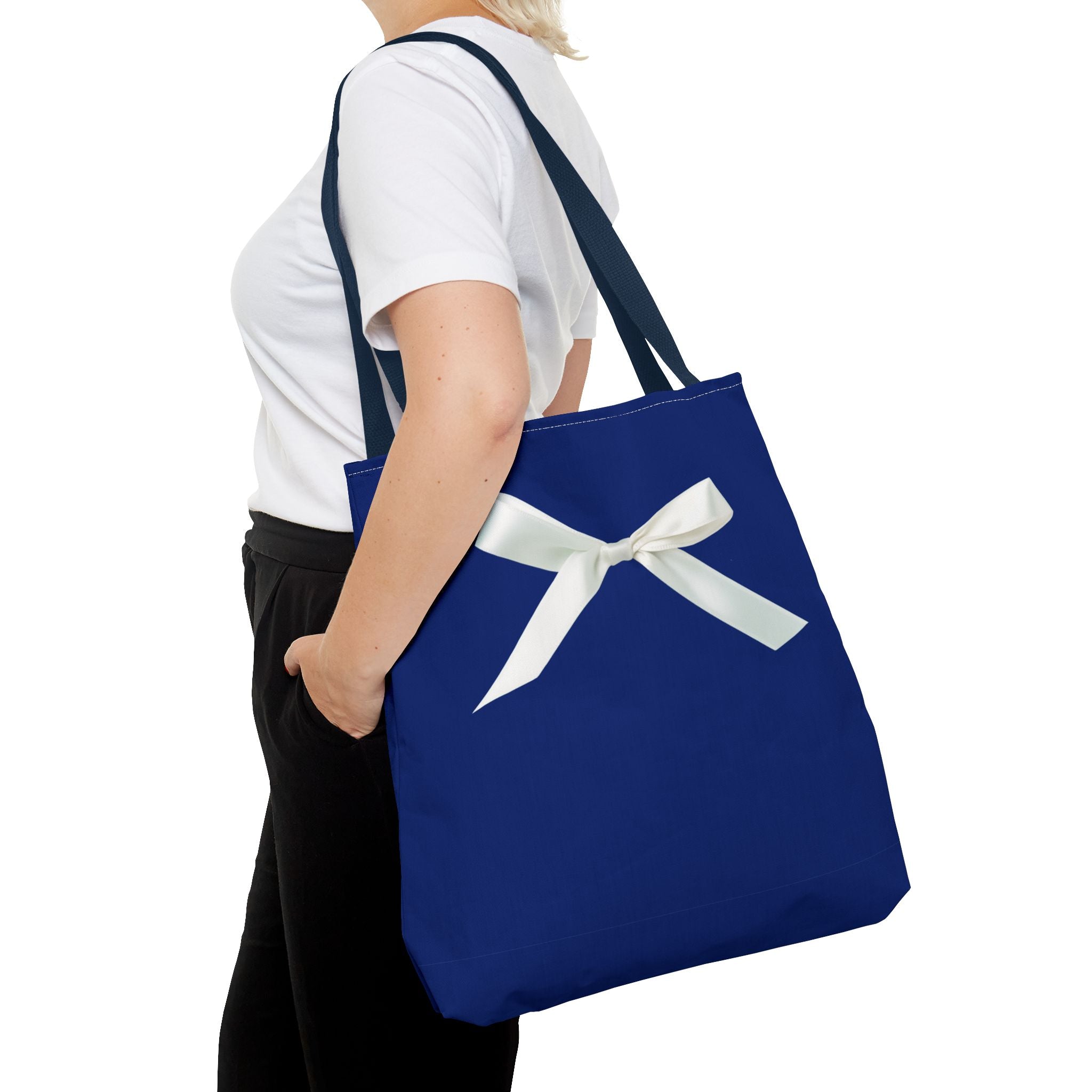 Elegant Blue Tote Bag with White Bow, Stylish Carryall, Perfect Gift for Her, Bridesmaid Tote, Wedding Accessory, Everyday Use