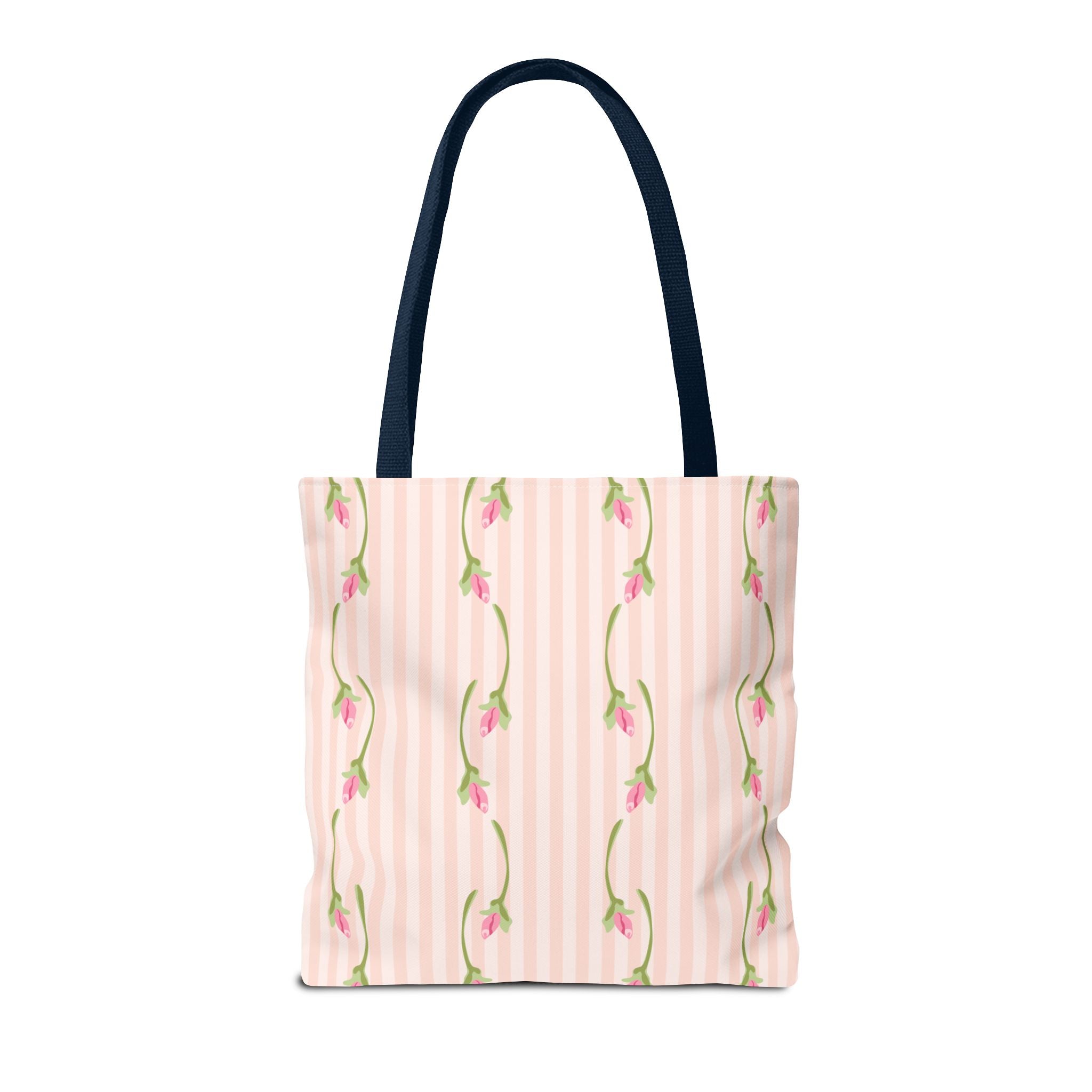 Customizable: Floral Stripe Tote Bag, Chic Shopping Tote, Spring Gift Bag, Eco-Friendly Reusable Bag, Perfect for Grad Gifts College Send off Gift