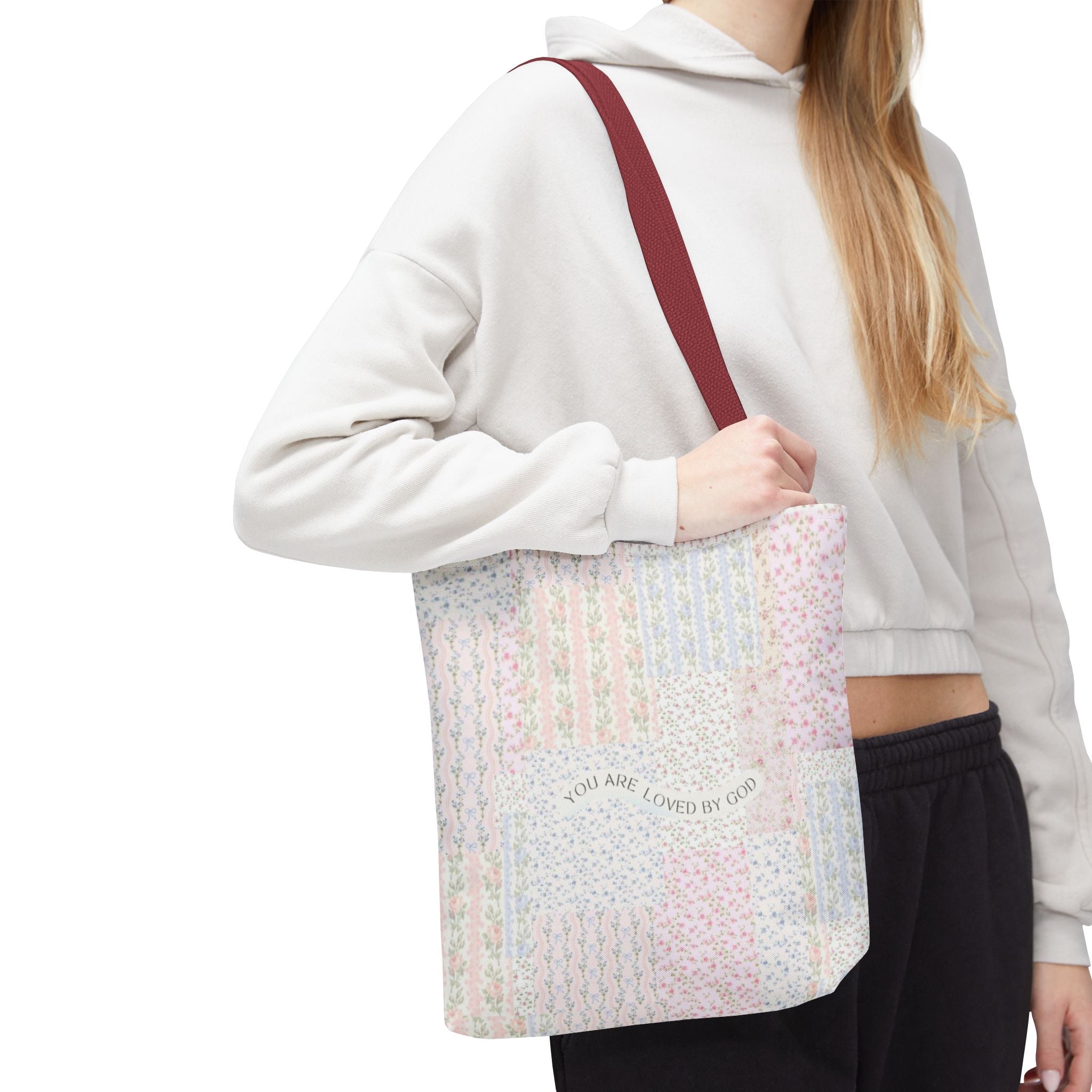 Spiritual Tote Bag with Floral Design, Inspirational Gift for Women, Church Bag, Eco-Friendly Shoulder Tote, Everyday Use
