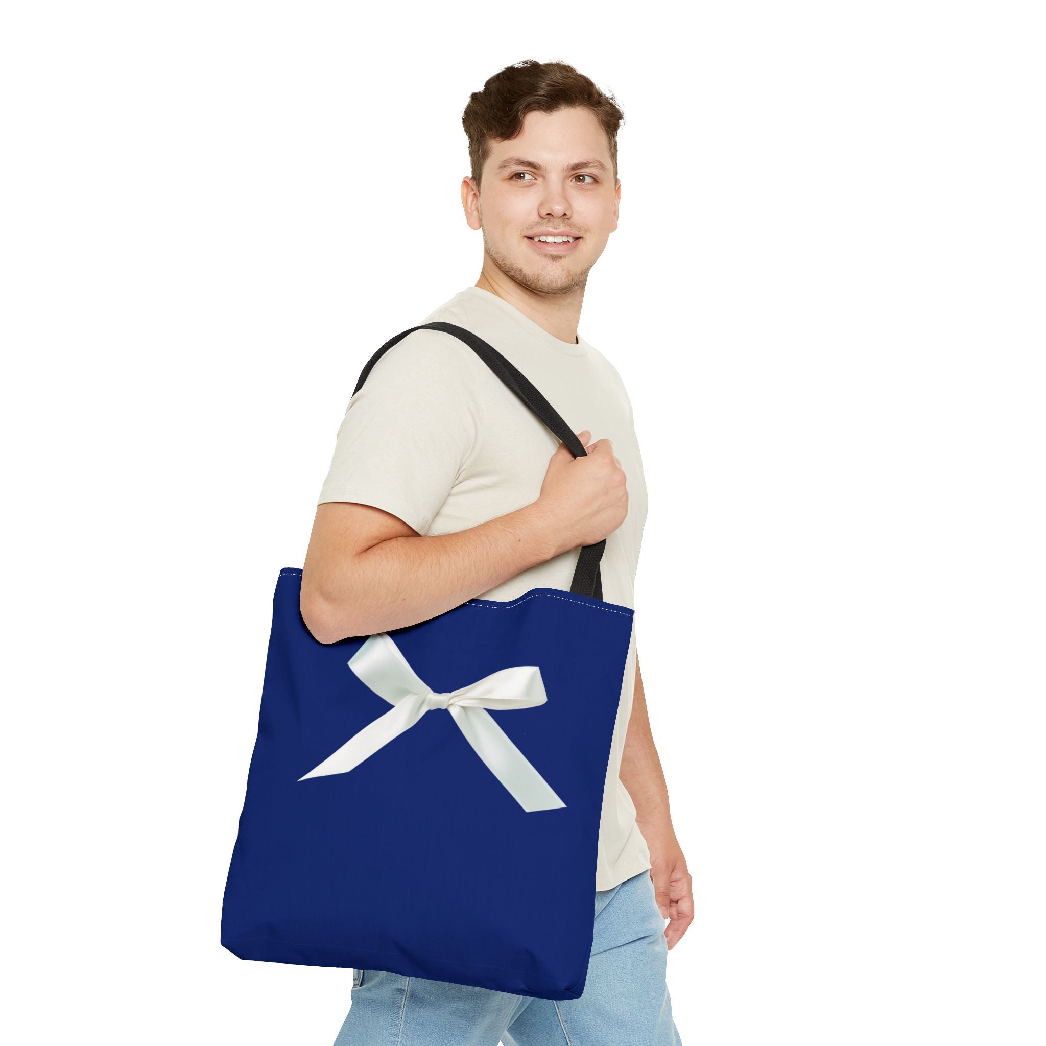 Elegant Blue Tote Bag with White Bow, Stylish Carryall, Perfect Gift for Her, Bridesmaid Tote, Wedding Accessory, Everyday Use