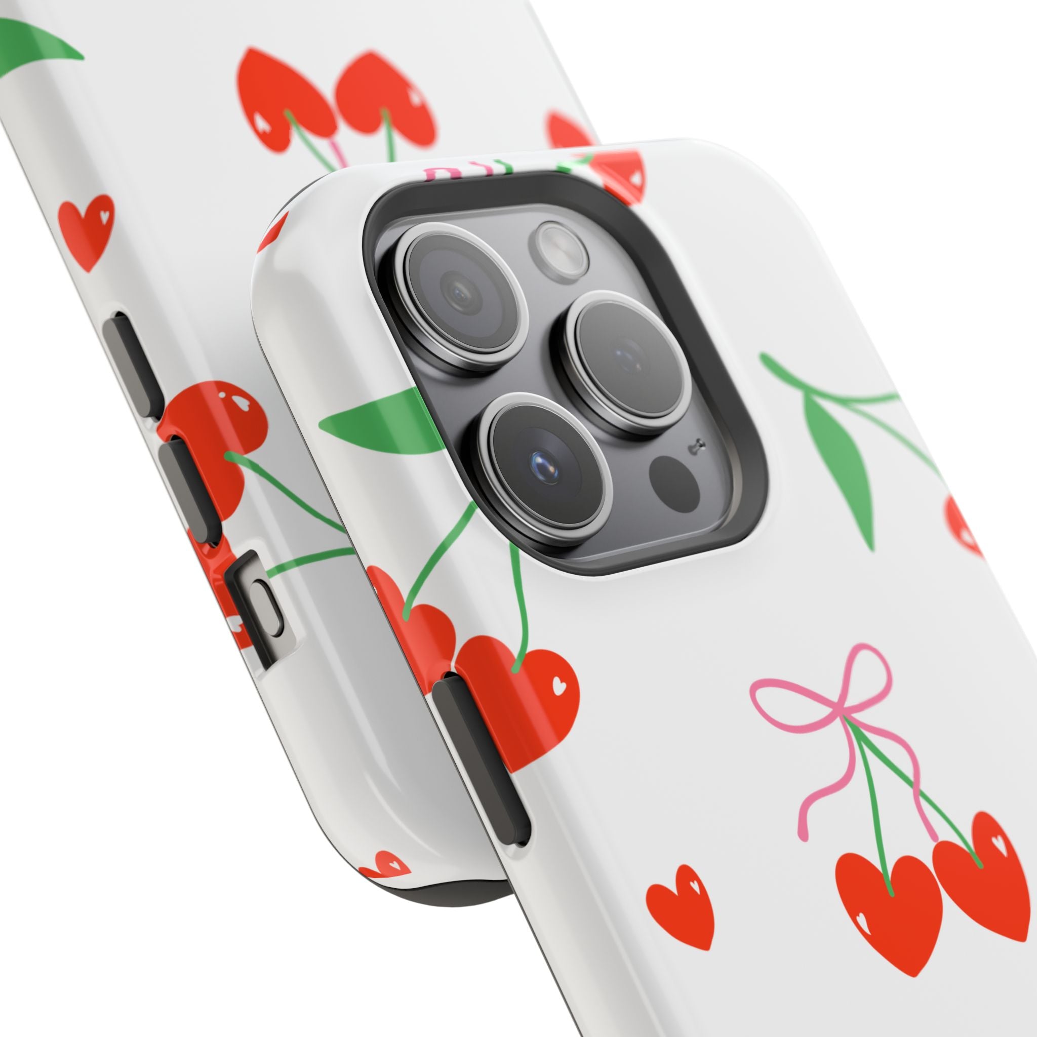 Customizable: Cherry Heart Impact-Resistant Phone Case