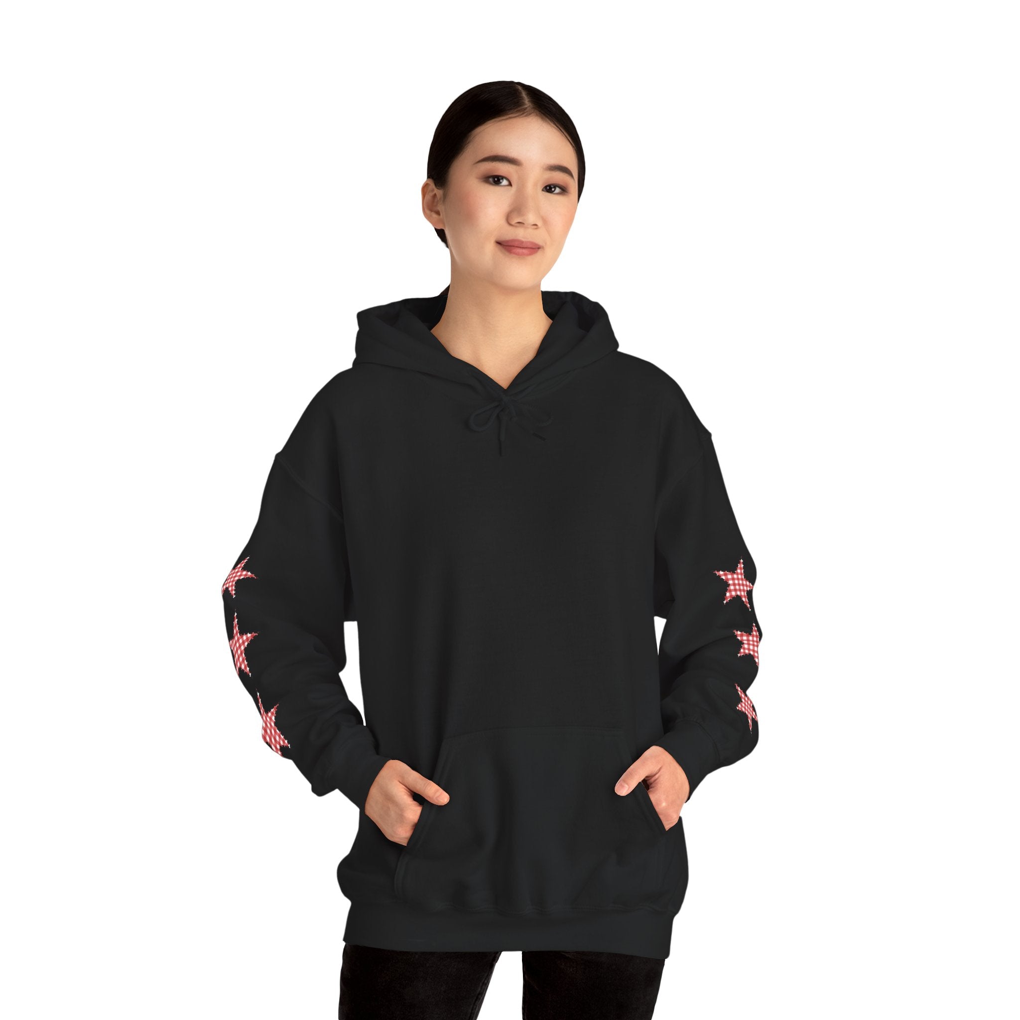 Red Gingham Star Hoodie, Cozy Winter Sweatshirt, Casual Unisex Outerwear, Perfect Gift for Birthdays, Holidays, and Trendy Outfits
