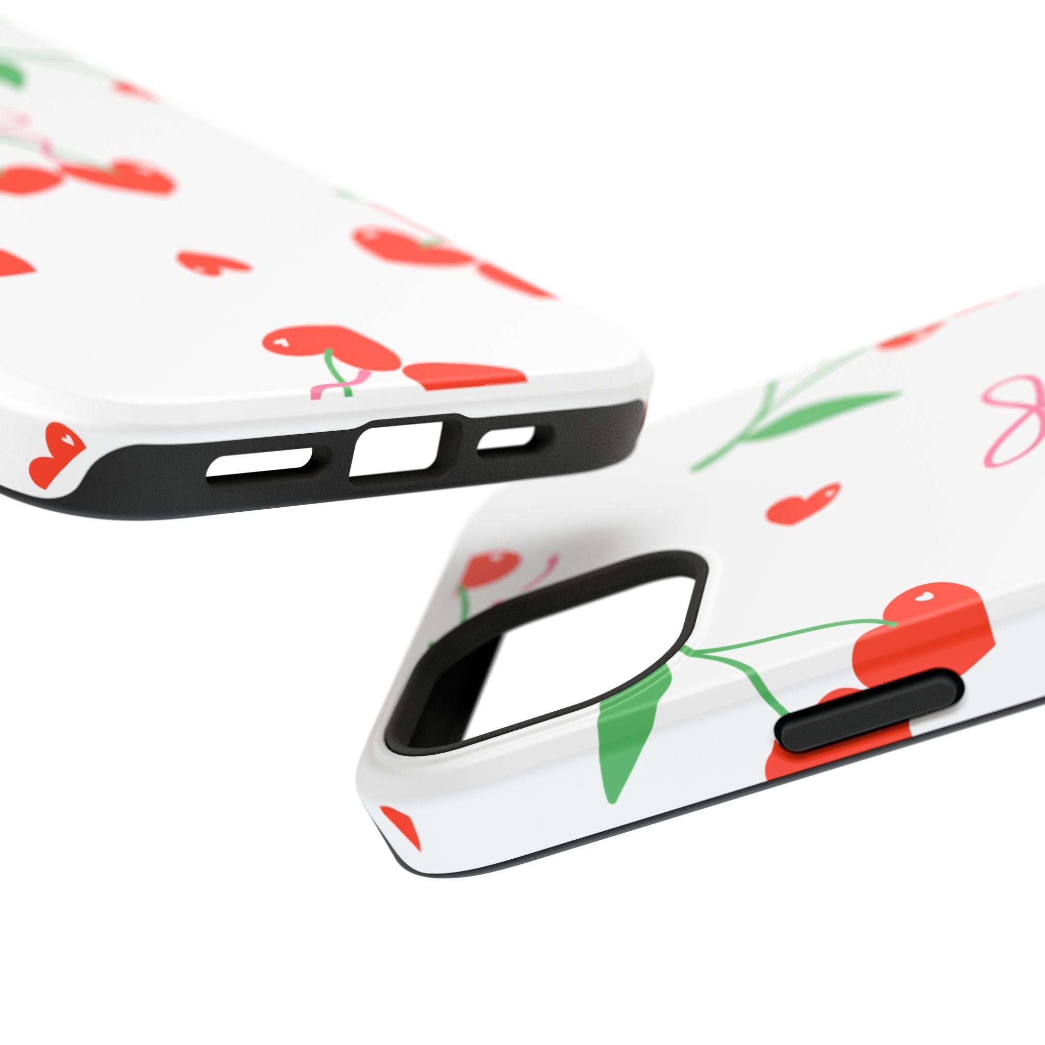 Customizable: Cherry Heart Impact-Resistant Phone Case