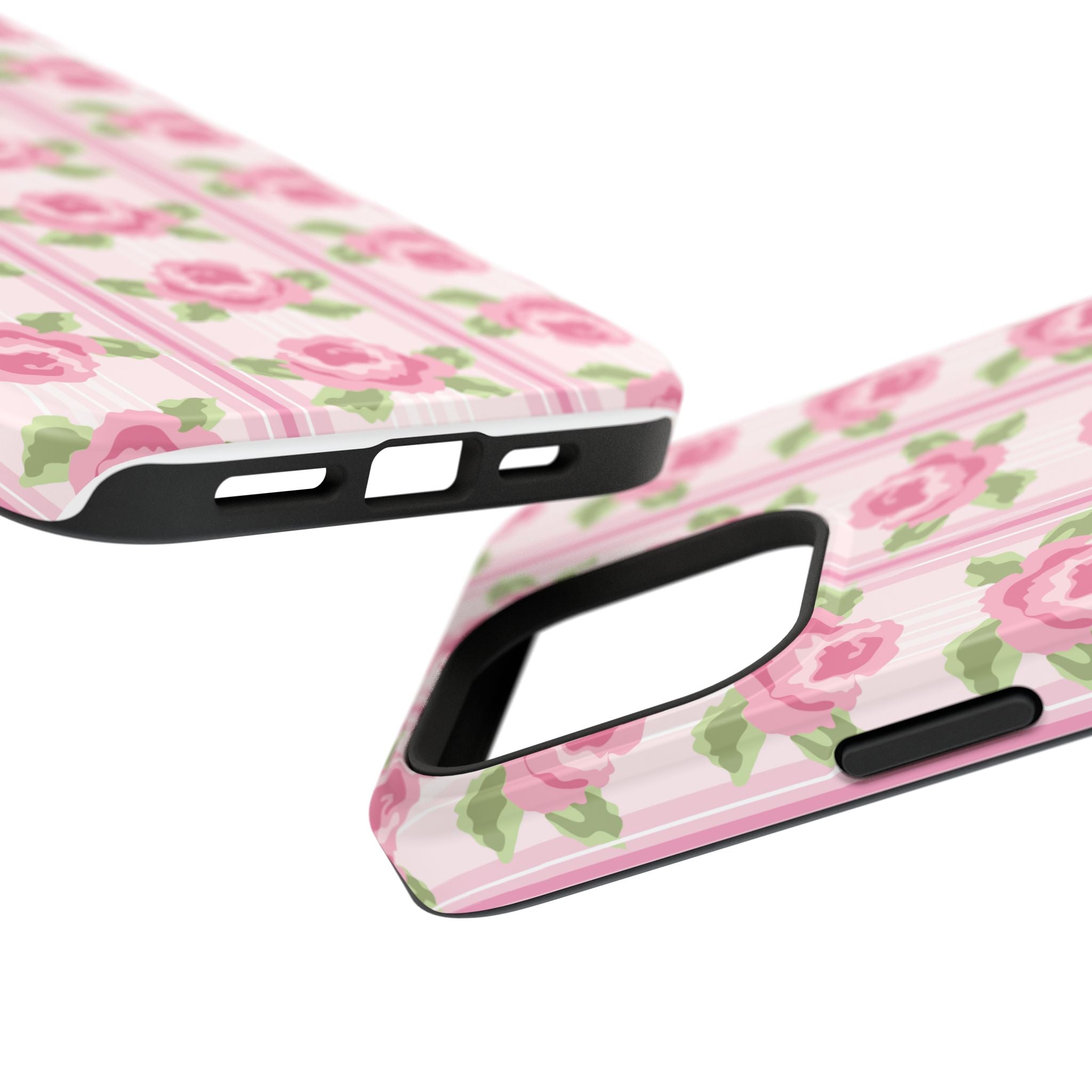 Customizable: Floral Impact-Resistant Phone Case, Pink Rose Pattern
