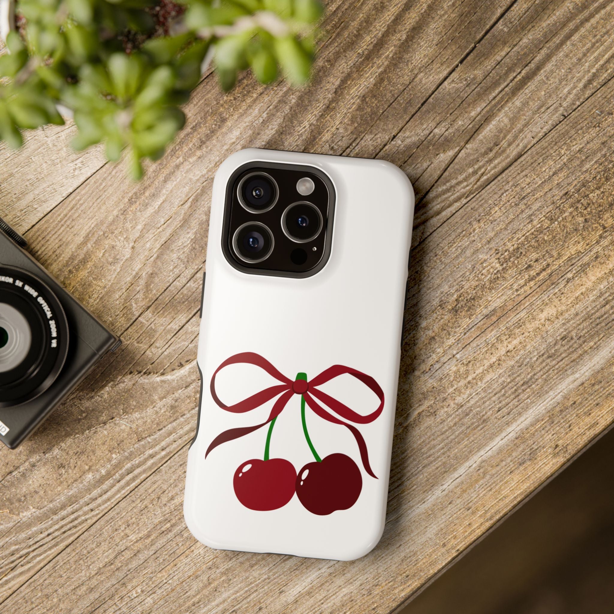 Customizable: Cherry Bow Impact-Resistant Case for Smartphones | Cute Phone Cover | Gift for Her | Cherry Lover's Accessory | Durable Phone Case