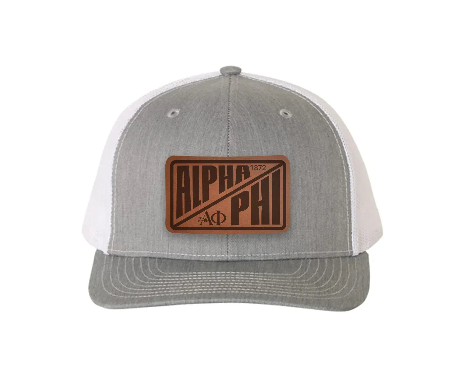 Alpha Phi Richardson 112 Leatherette Patch Trucker Hat - Divide