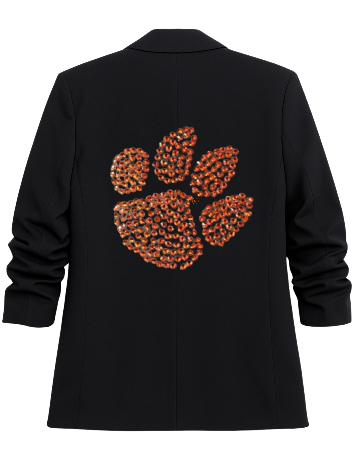Clemson Orange Paw Black Ruched Sleeve Blazer