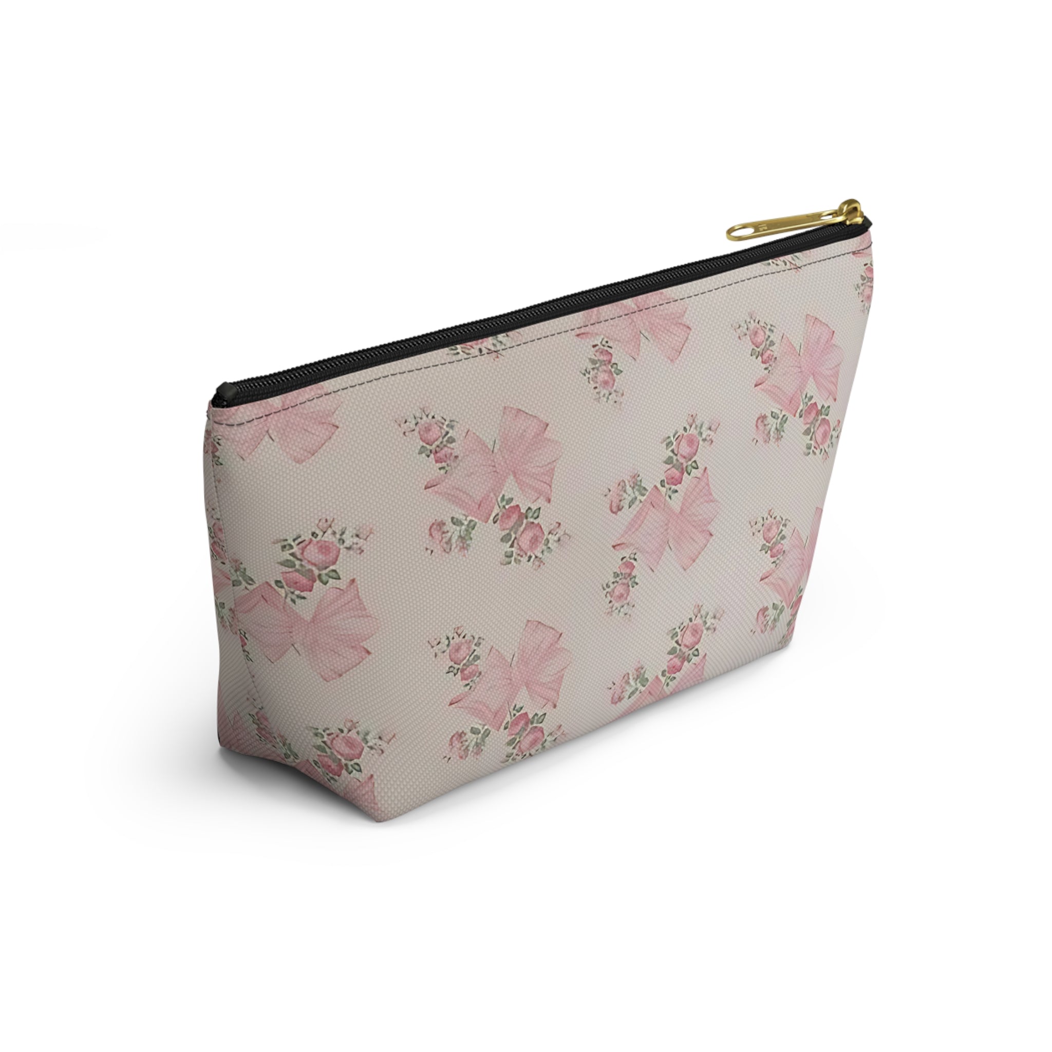 Floral Bow Accessory Pouch - Cute Makeup Bag, Gift Idea for Her, Wedding Favors, Travel Organizer, Floral Storage