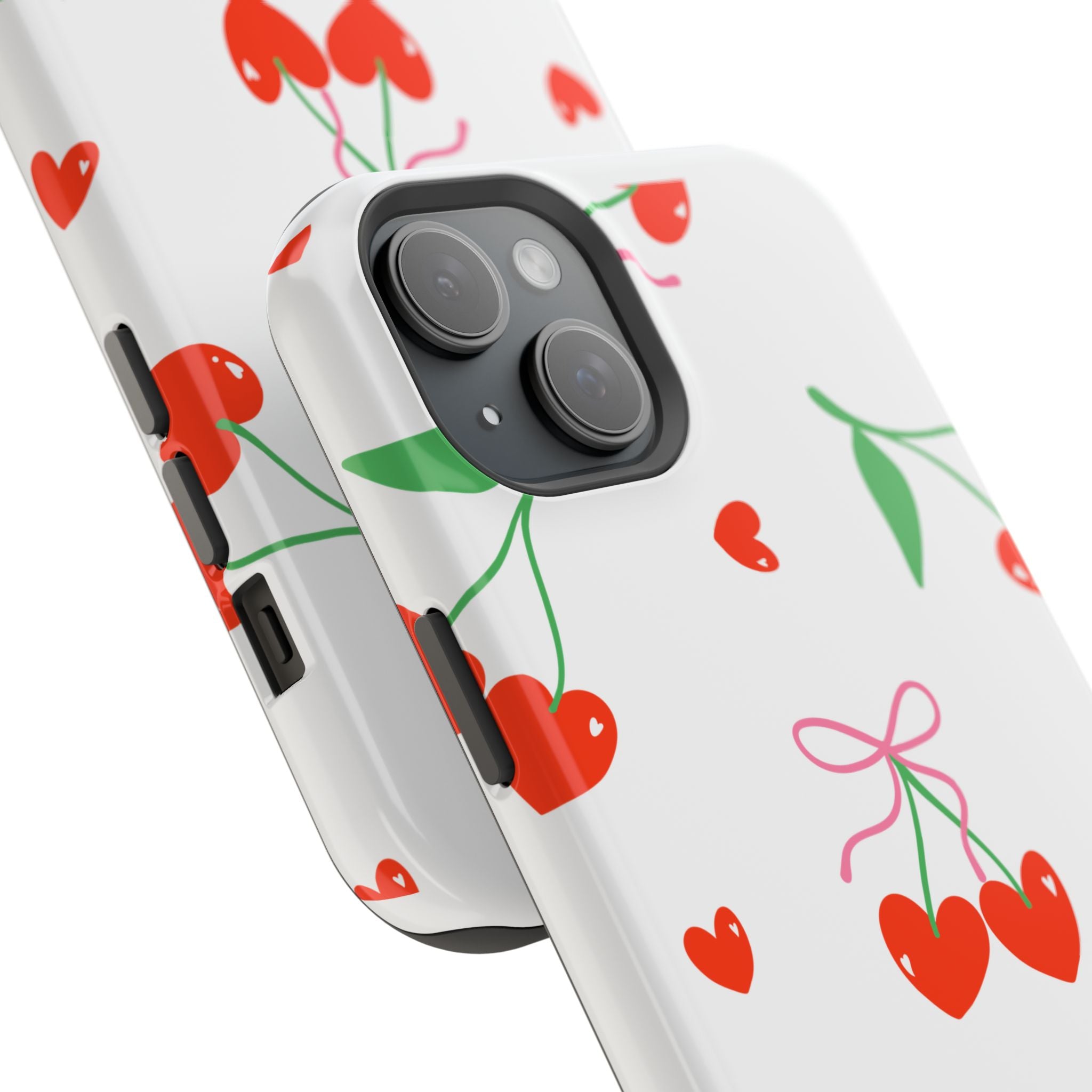 Customizable: Cherry Heart Impact-Resistant Phone Case
