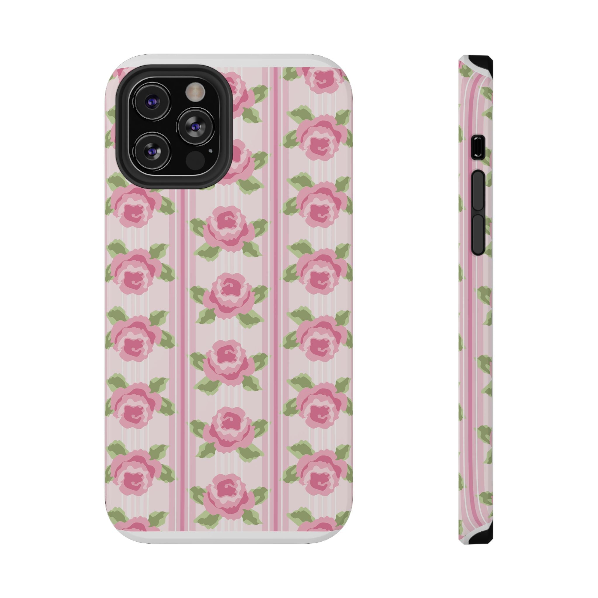 Customizable: Floral Impact-Resistant Phone Case, Pink Rose Pattern