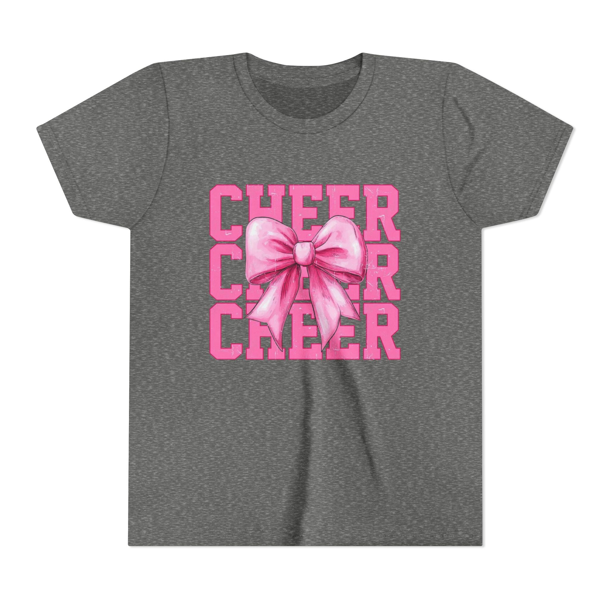 Cheerful Youth Tee with Pink Bow, Perfect for Cheerleading, Birthdays, Parties, Sports Events, and Everyday Wear