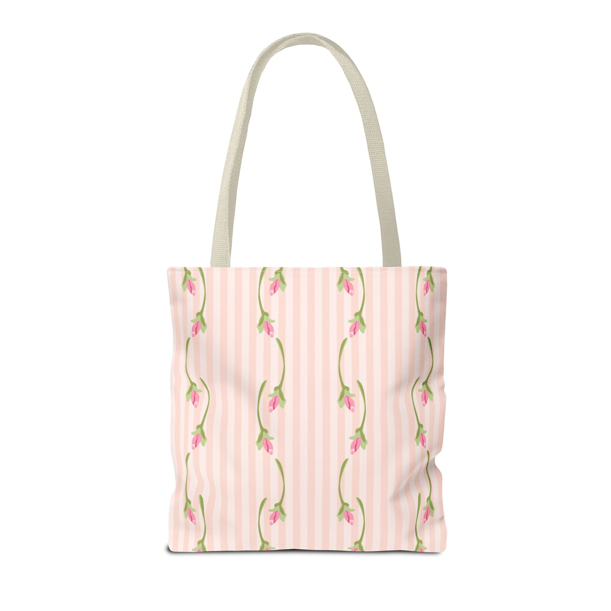 Customizable: Floral Stripe Tote Bag, Chic Shopping Tote, Spring Gift Bag, Eco-Friendly Reusable Bag, Perfect for Grad Gifts College Send off Gift