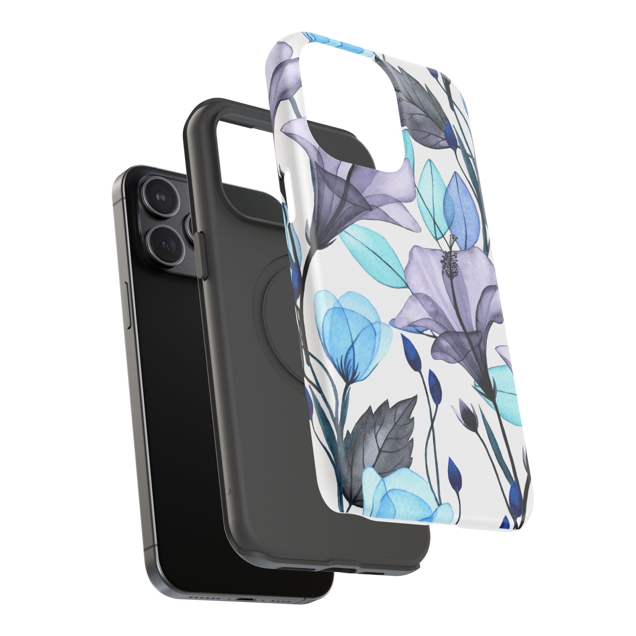 Customizable: Blue and Purple Floral Impact-Resistant Phone Case