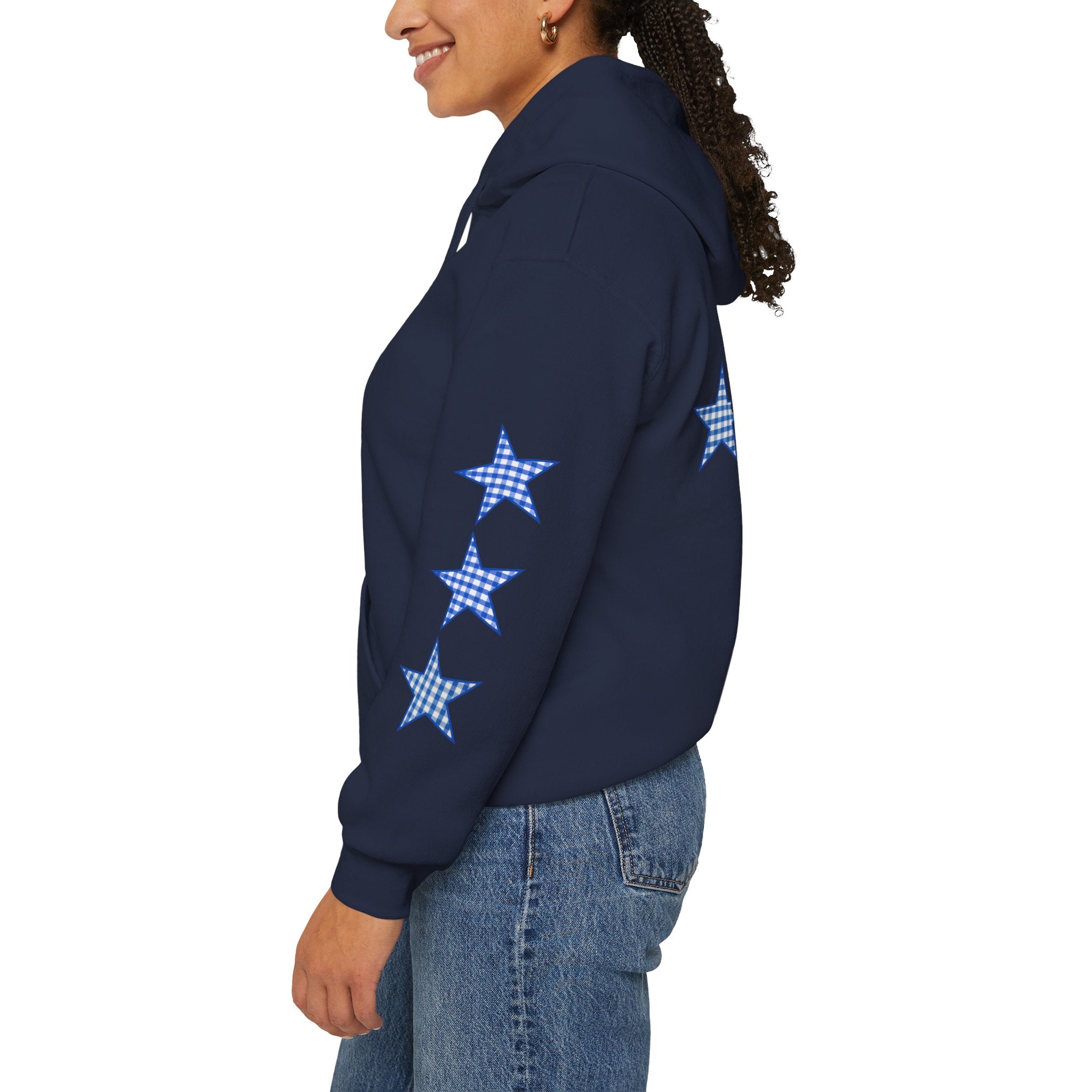 Customizable Tri-Star Blue Gingham Hoodie