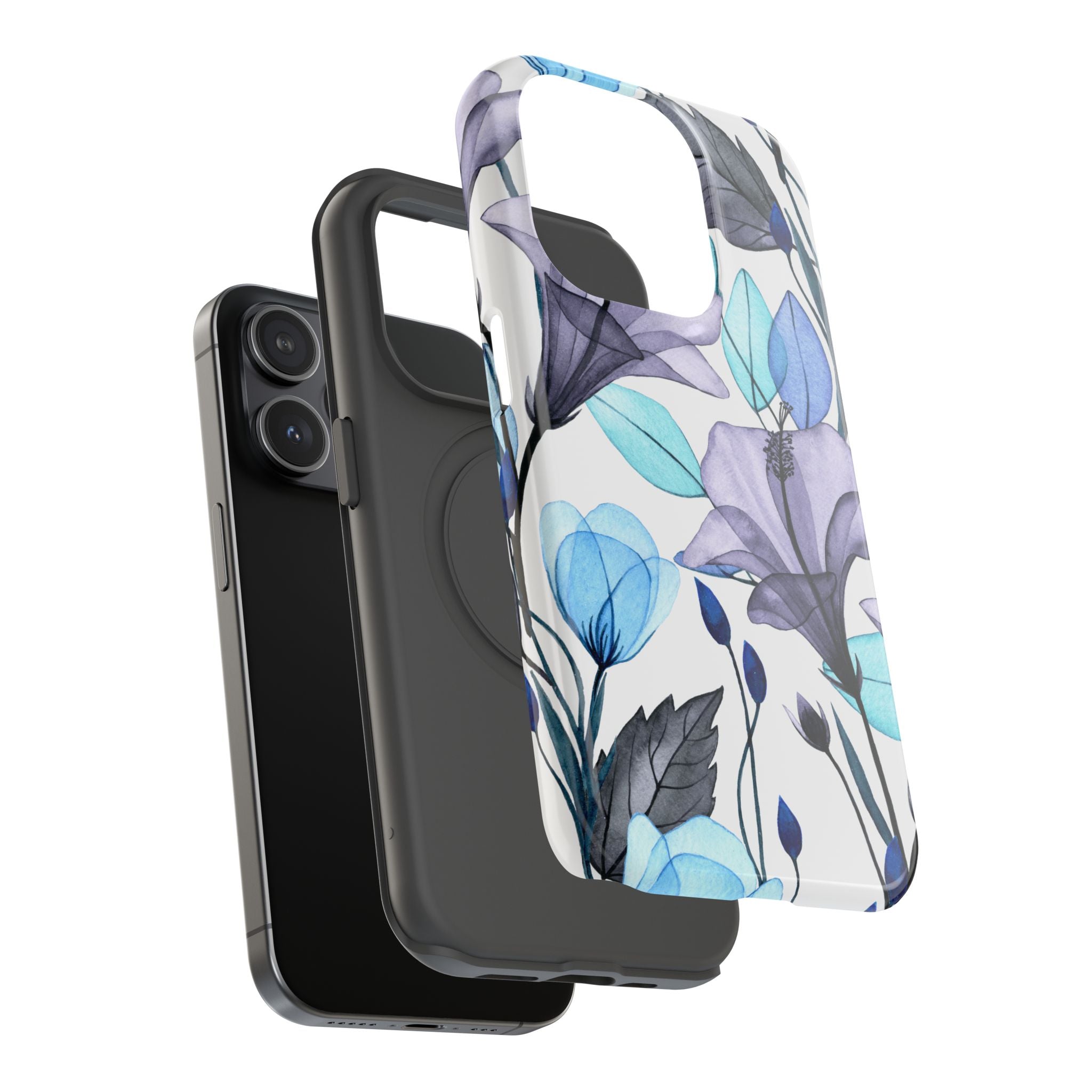 Customizable: Blue and Purple Floral Impact-Resistant Phone Case
