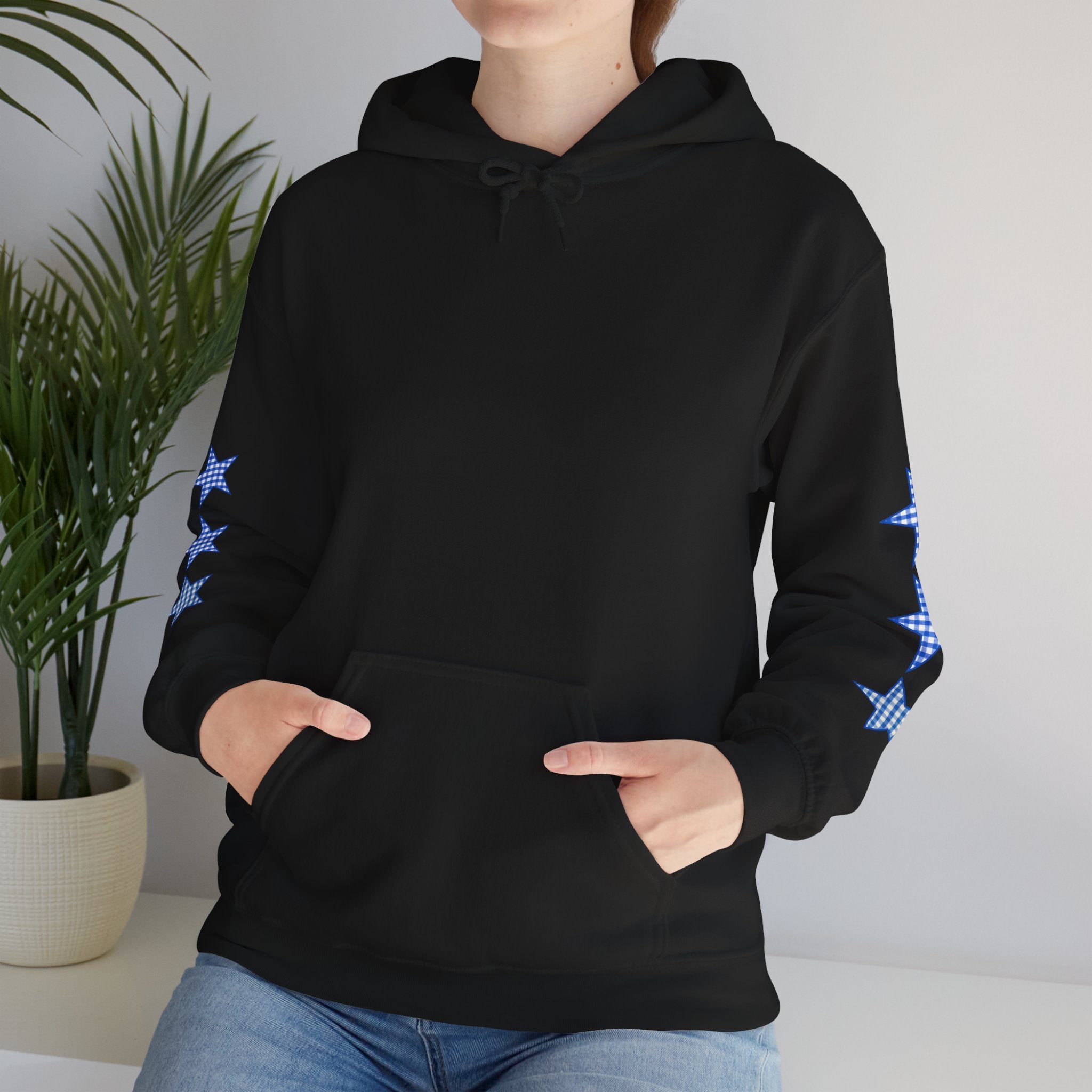 Customizable Tri-Star Blue Gingham Hoodie