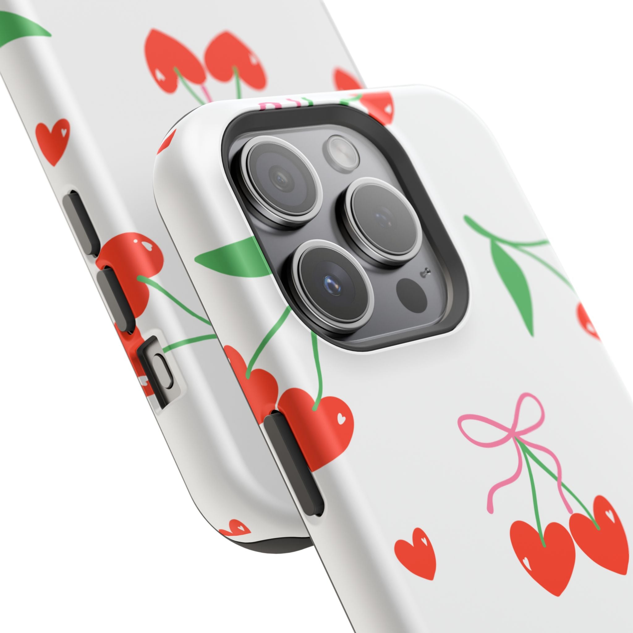 Customizable: Cherry Heart Impact-Resistant Phone Case