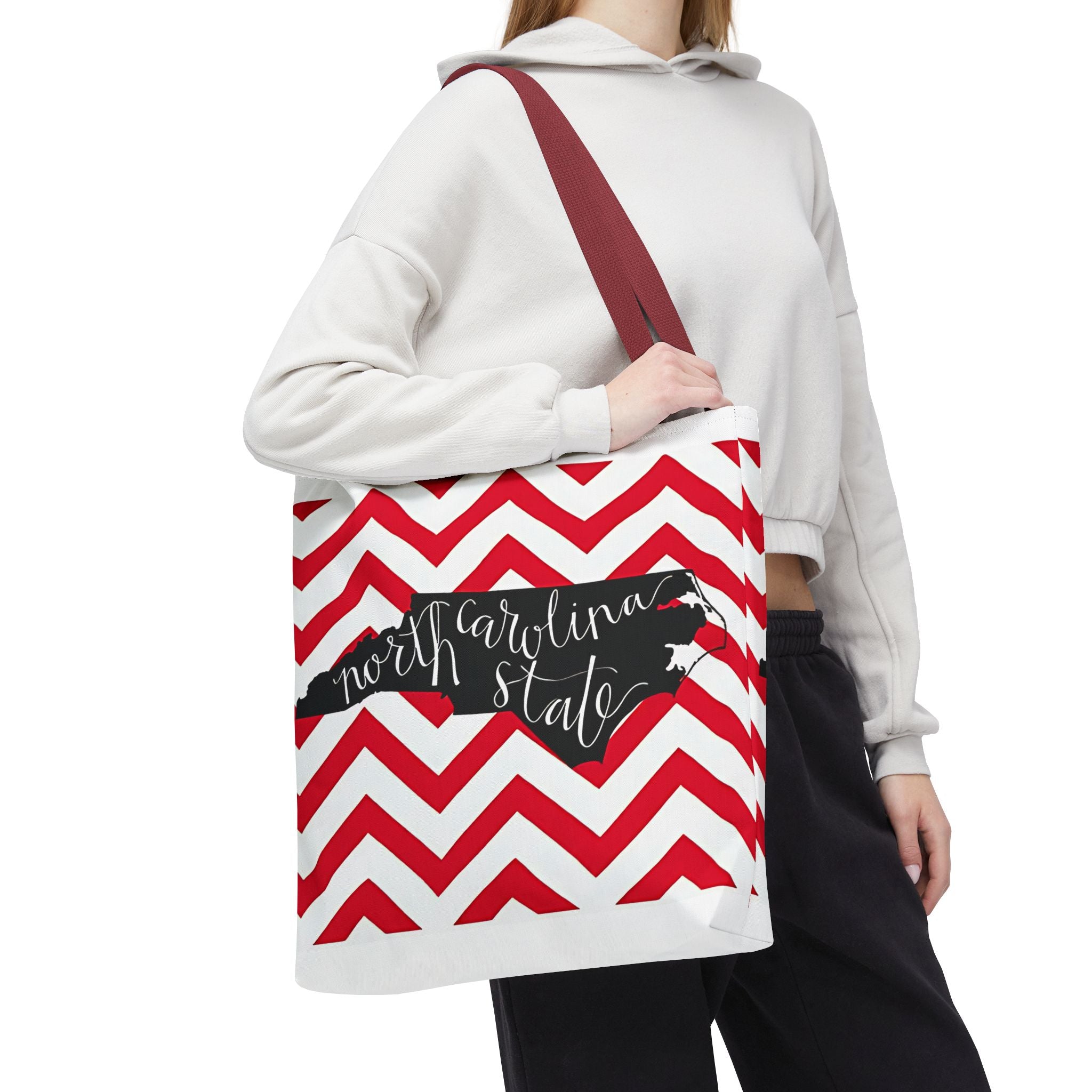 North Carolina Tote Bag, Stylish Chevron Pattern, Beach Essentials, Reusable Grocery Bag, Gift for Travelers, Southern Charm