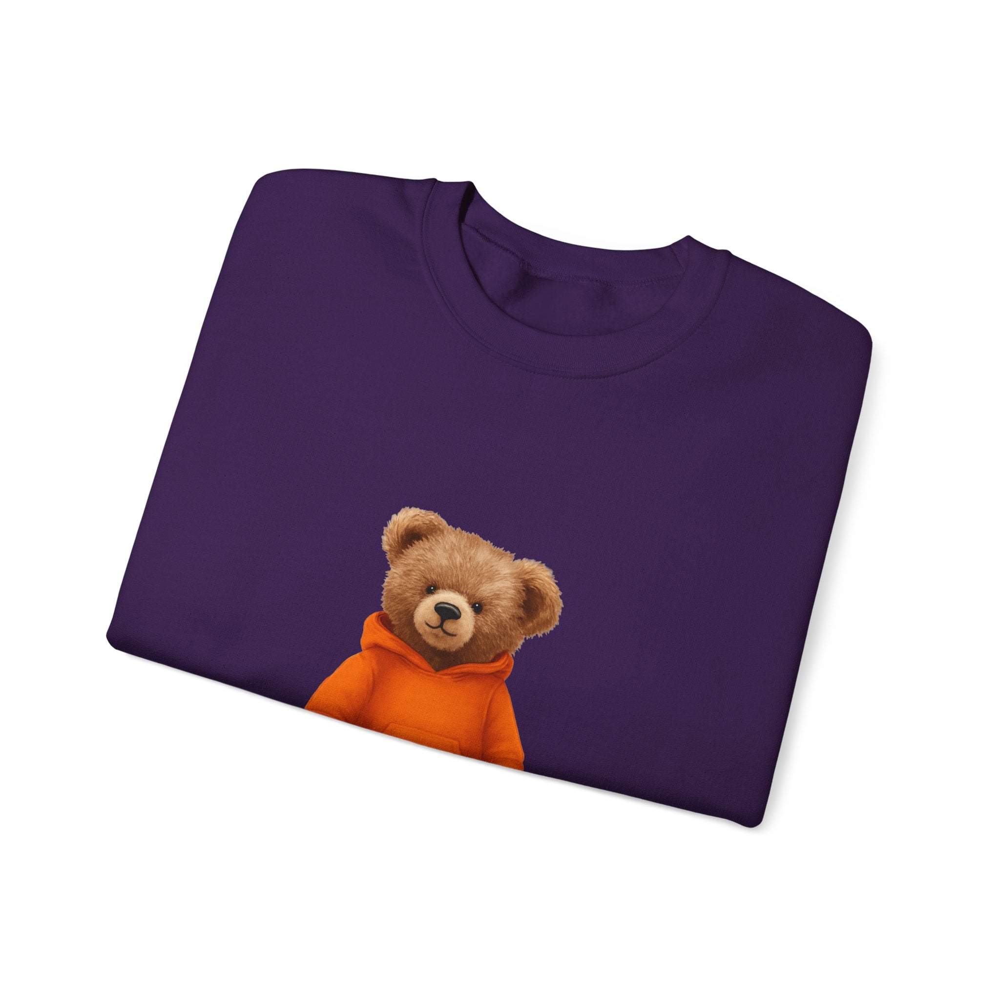 CUSTOMIZABLE Trendy Bear with Orange Hoodie Cozy Bear Crewneck Sweatshirt