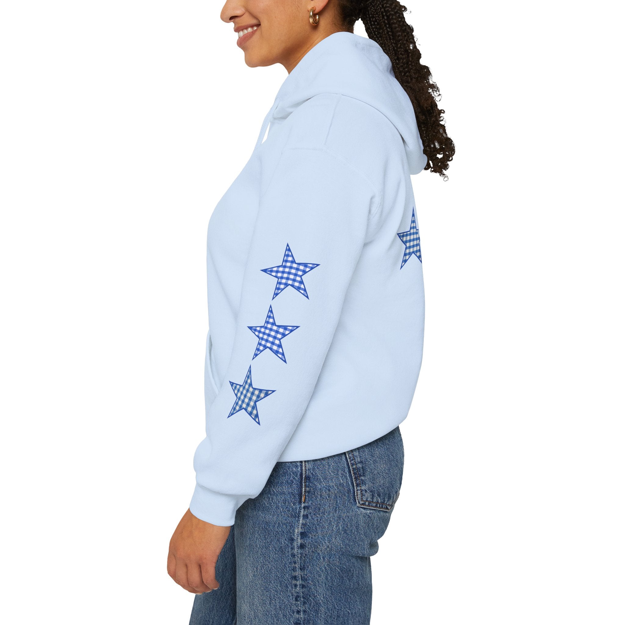 Customizable Tri-Star Blue Gingham Hoodie