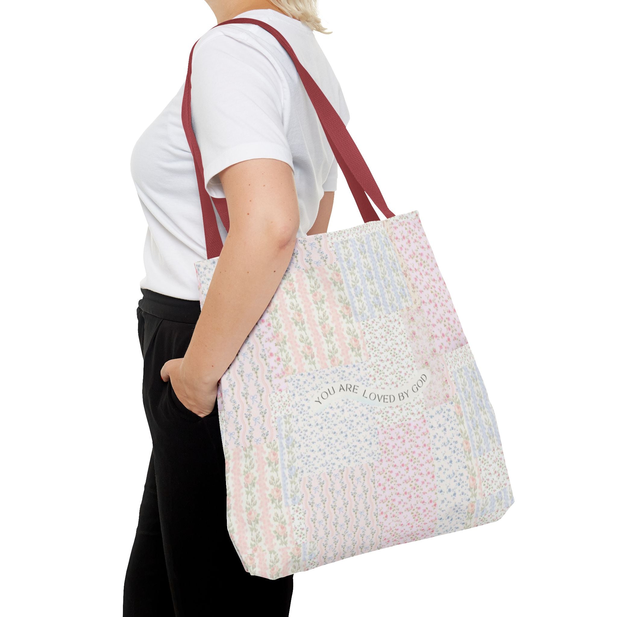 Spiritual Tote Bag with Floral Design, Inspirational Gift for Women, Church Bag, Eco-Friendly Shoulder Tote, Everyday Use