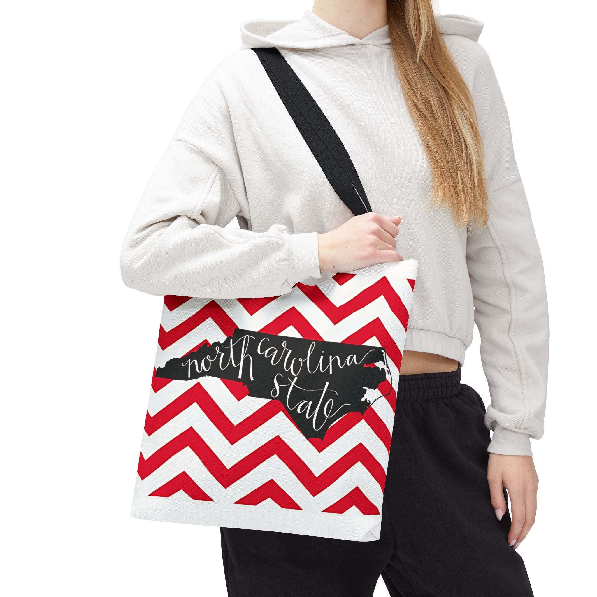 North Carolina Tote Bag, Stylish Chevron Pattern, Beach Essentials, Reusable Grocery Bag, Gift for Travelers, Southern Charm