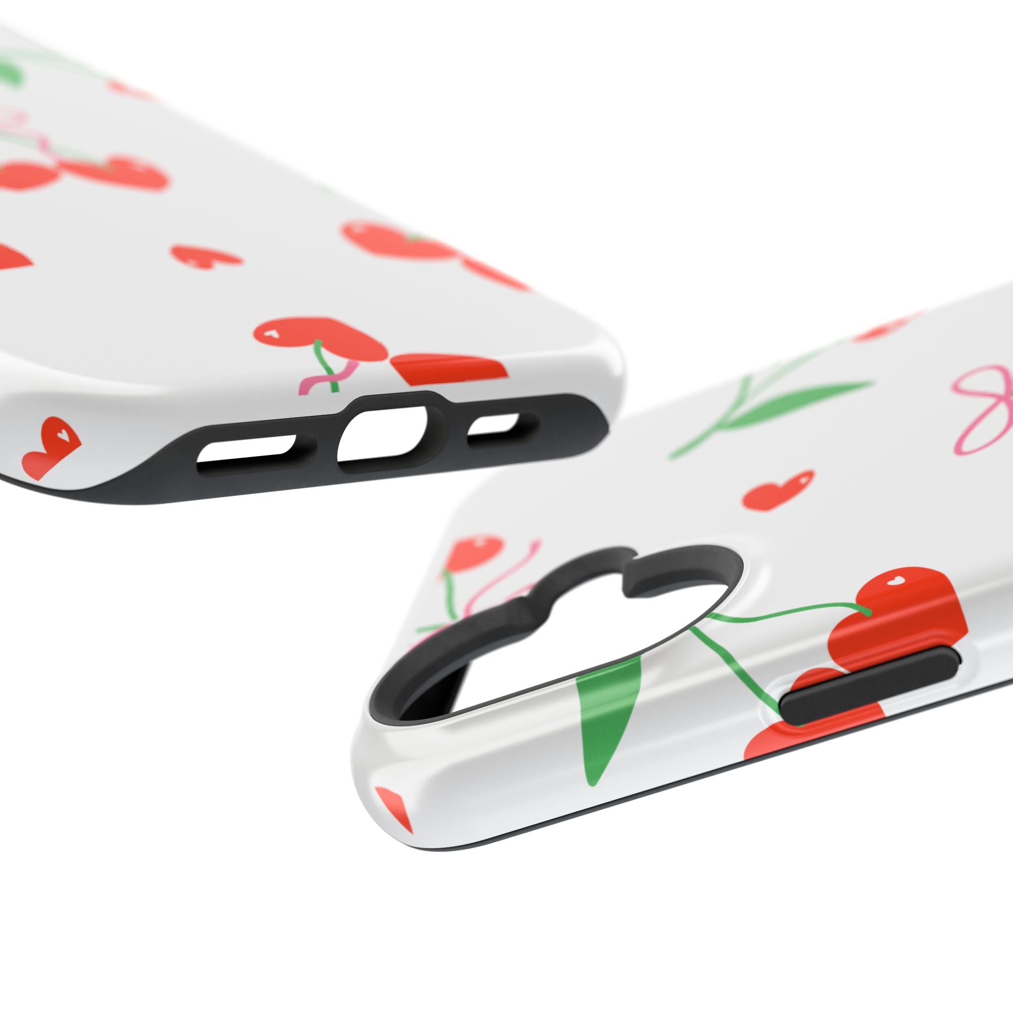 Customizable: Cherry Heart Impact-Resistant Phone Case